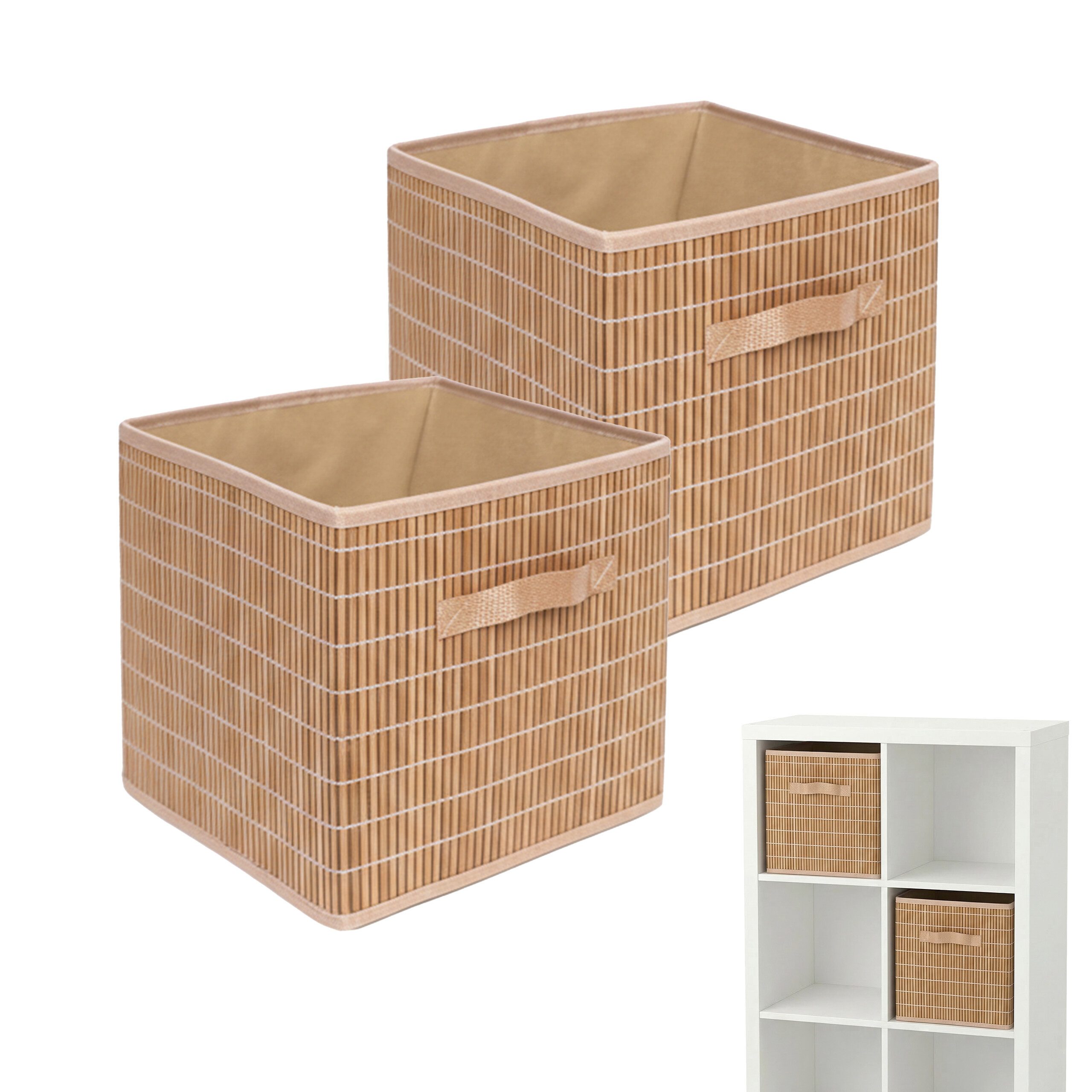 relaxdays Regalkorb Aufbewahrungskorb Set aus Bambus, natur, 2er-Pack
