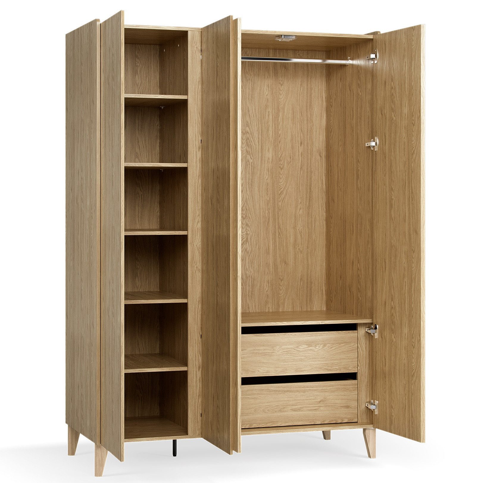 QMM TraumMöbel Babyzimmer-Komplettset Babyzimmer Maya komplett Set B, (Set, 4-tlg., Schrank 3-türig, Kommode, Wickelaufsatz, Kinderbett 140x70), Schrank mit LED-Beleuchtung