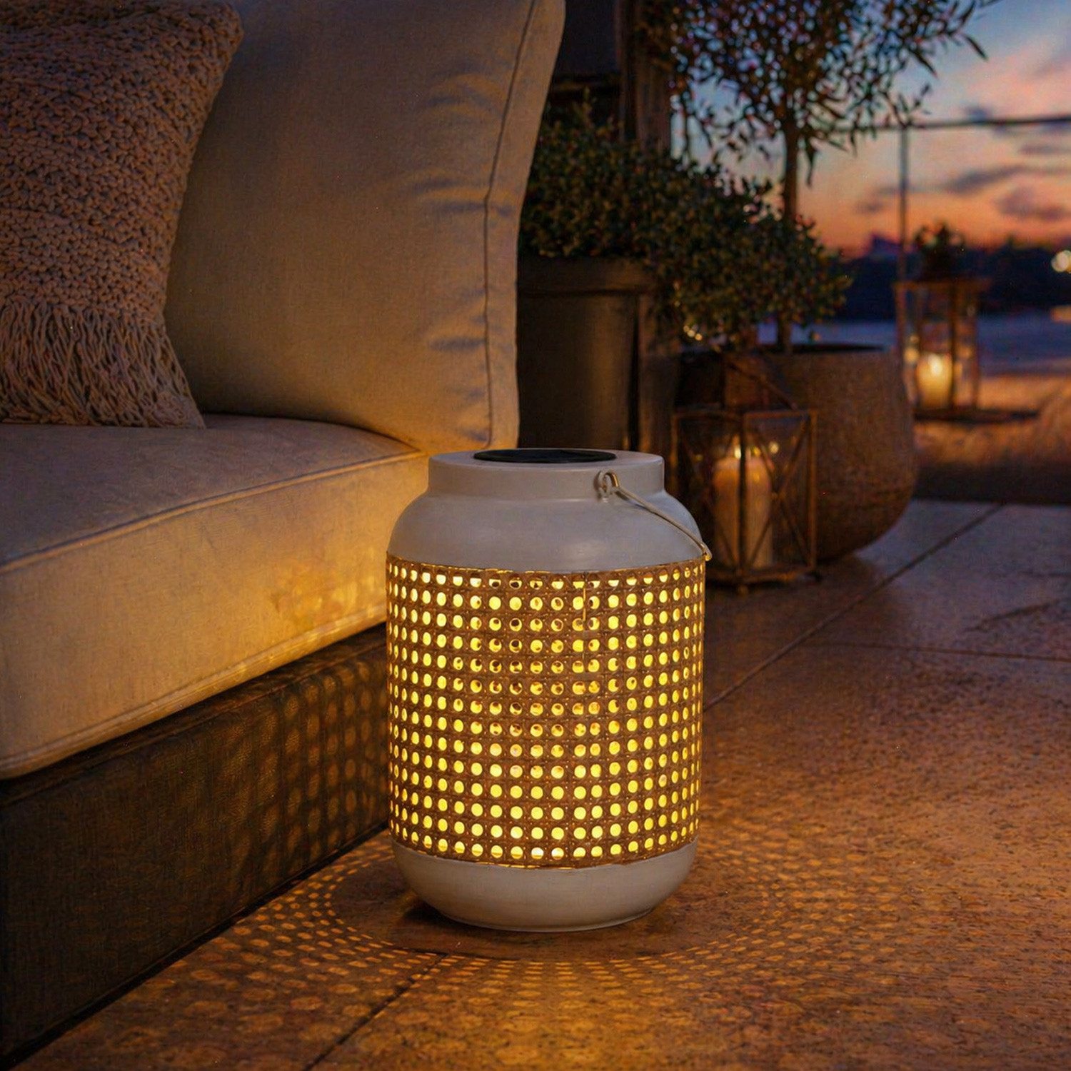 MARELIDA LED Laterne LED Solar Laterne Terassenleuchte Boho Bambus Optik Sensor H: 28cm, LED Classic, warmweiß (2100K bis 3000K)