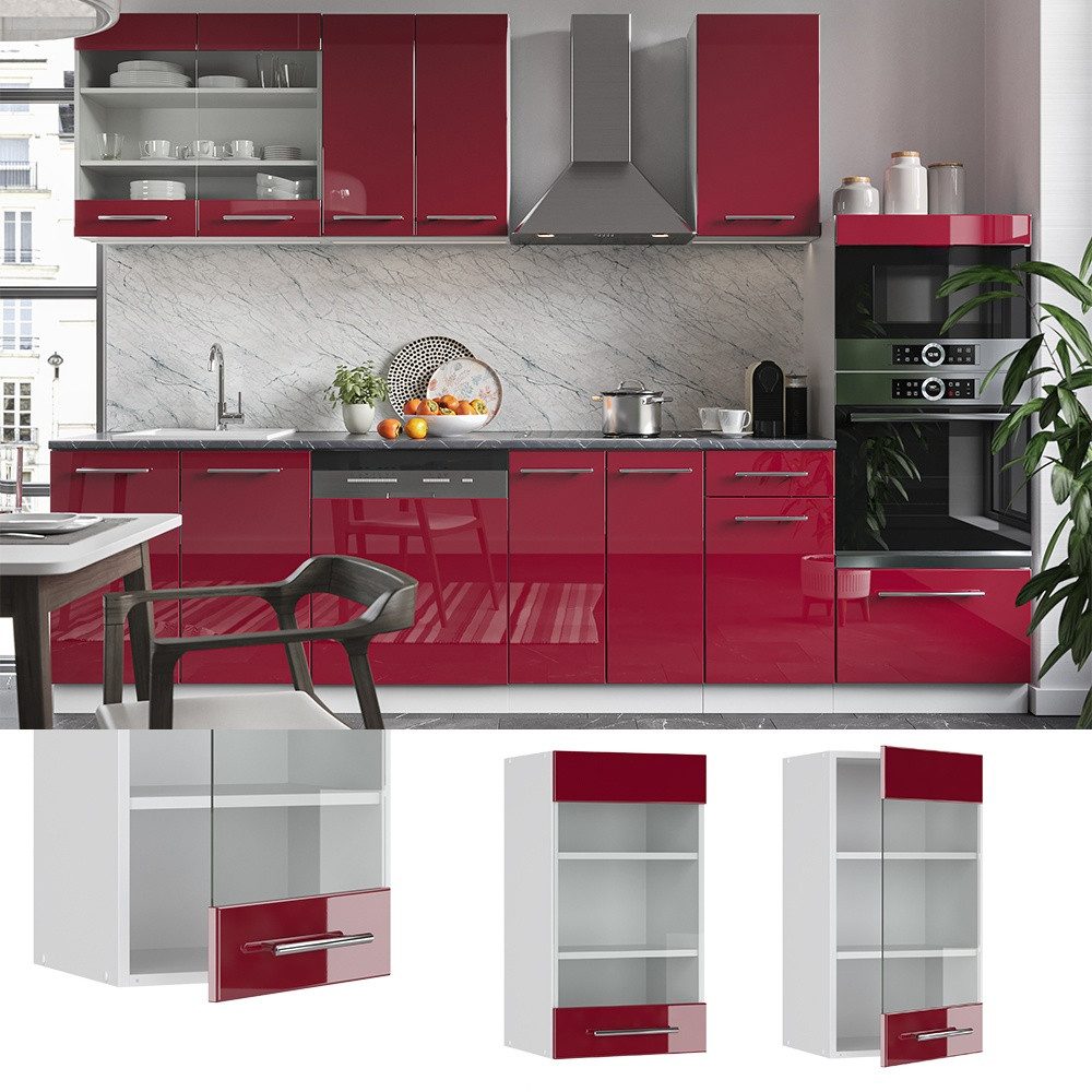 Vicco Glashängeschrank Fame-Line, Bordeaux Hochglanz/Weiß, 40 cm (1-St)