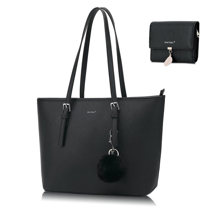 TAN.TOMI Shopper Handtasche Damen mit Geldbörse und Schlüsselanhänger Groß Elegant Damen Handtasche ​Geschenke für Frauen in Schlichter Optik