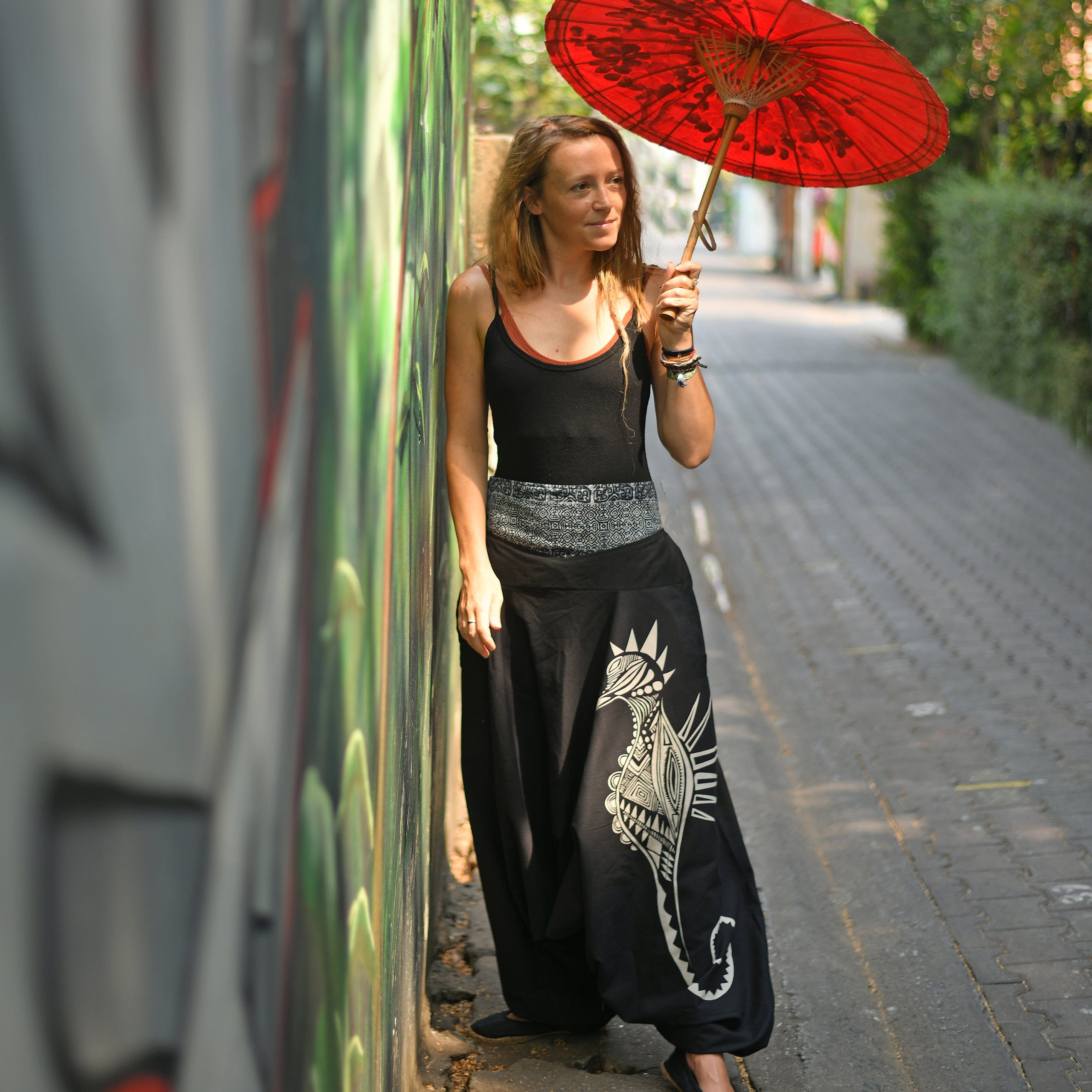 virblatt Haremshose Aladinhose Damen & Haremshose Herren, Baumwolle, Goa Hose Sommerhose Tasche mit Reißverschluss