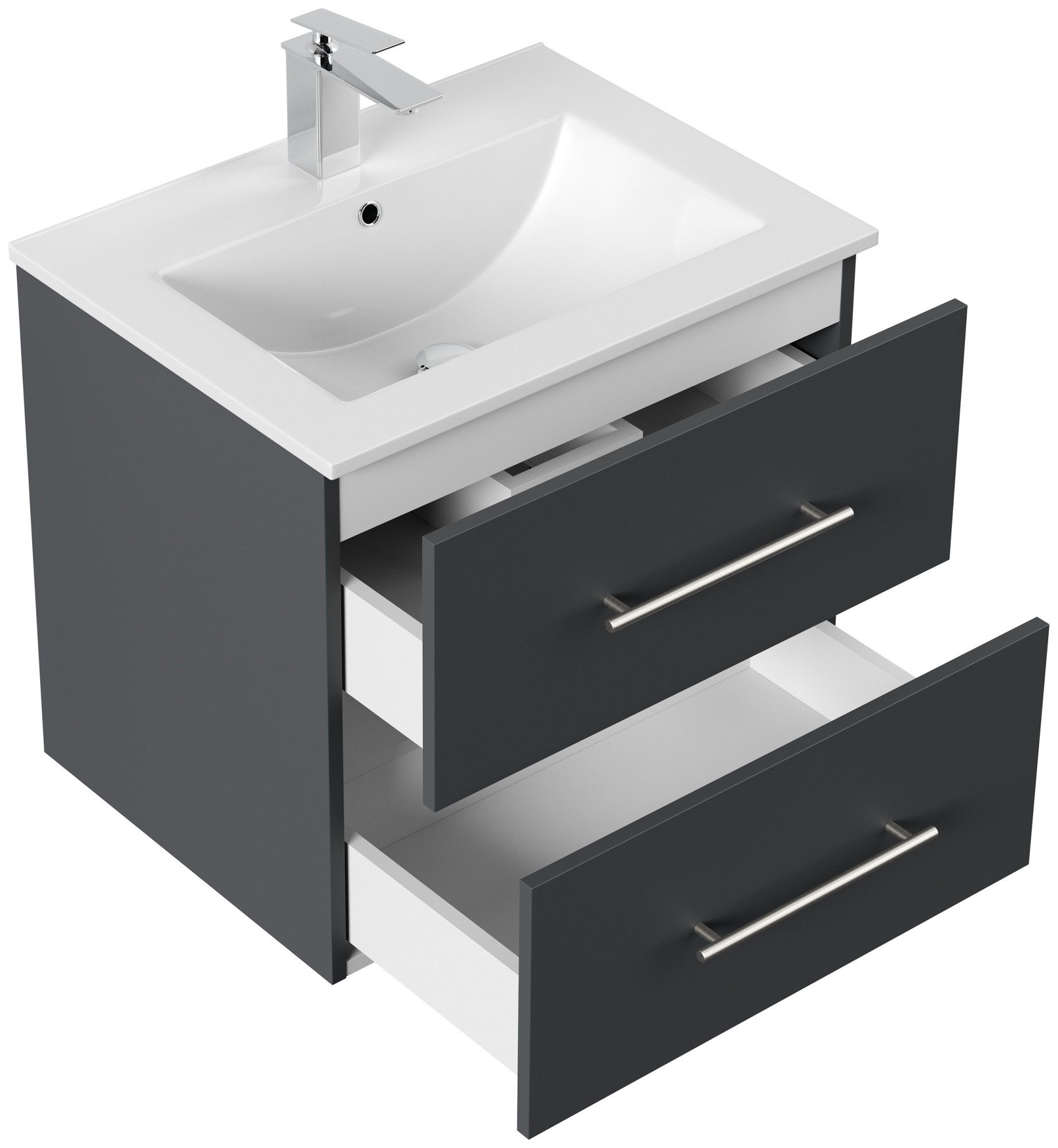 Magnolia Home Waschtisch Badmöbel Set Firenze 60 3tlg. Spiegelschrank & Hochschrank grafit