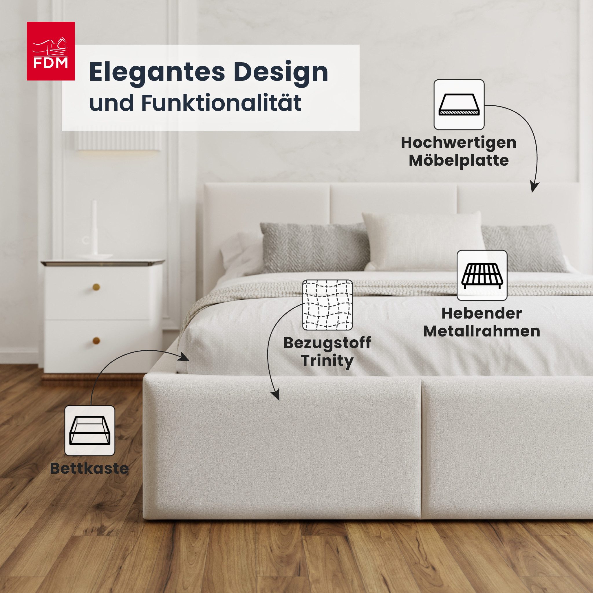 FDM Polsterbett Stauraumbett AMBER Bettgestell 90x200, günstig online kaufen