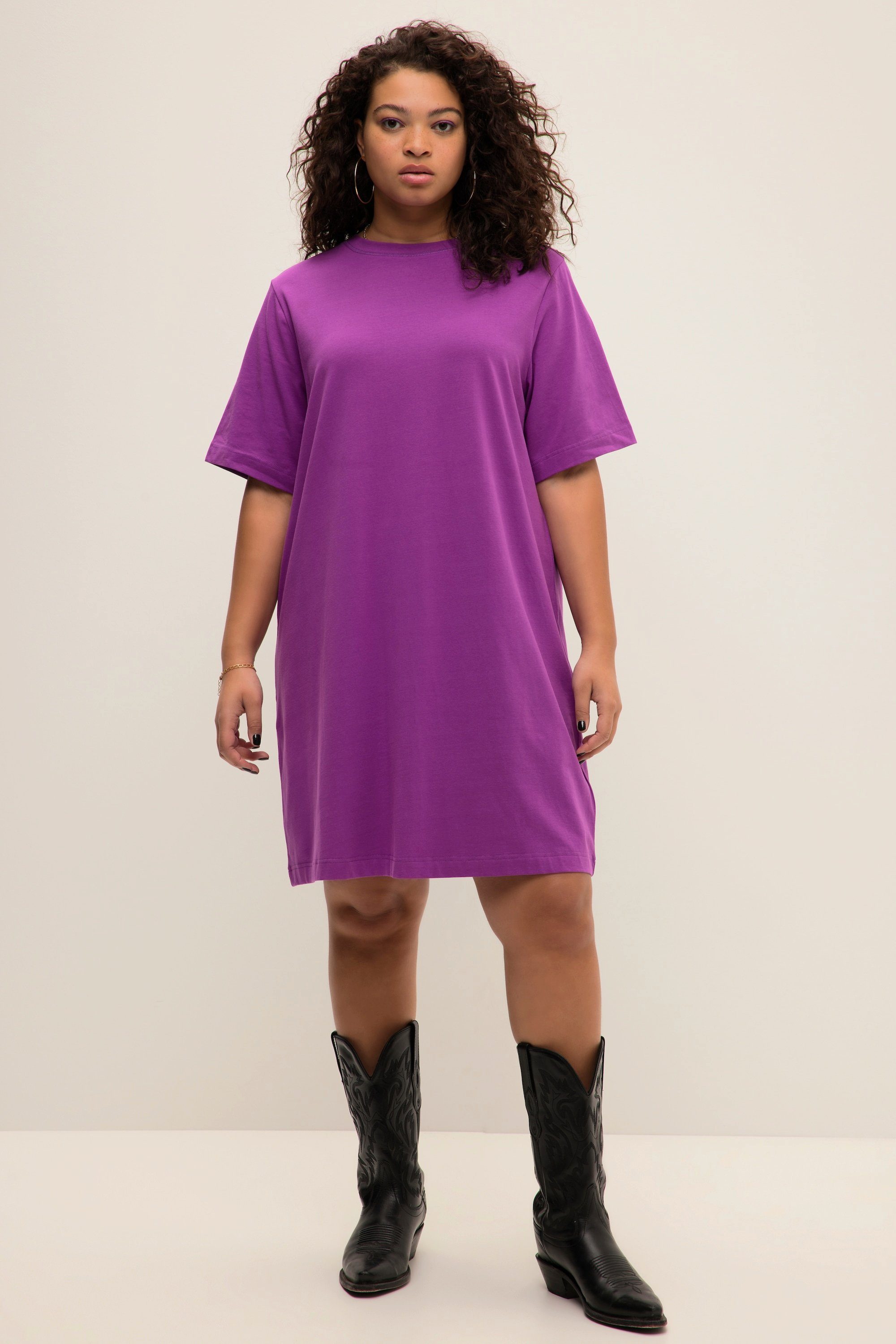 Studio Untold Longshirt Extra Longshirt Halbarm violett Oversized Rundhals