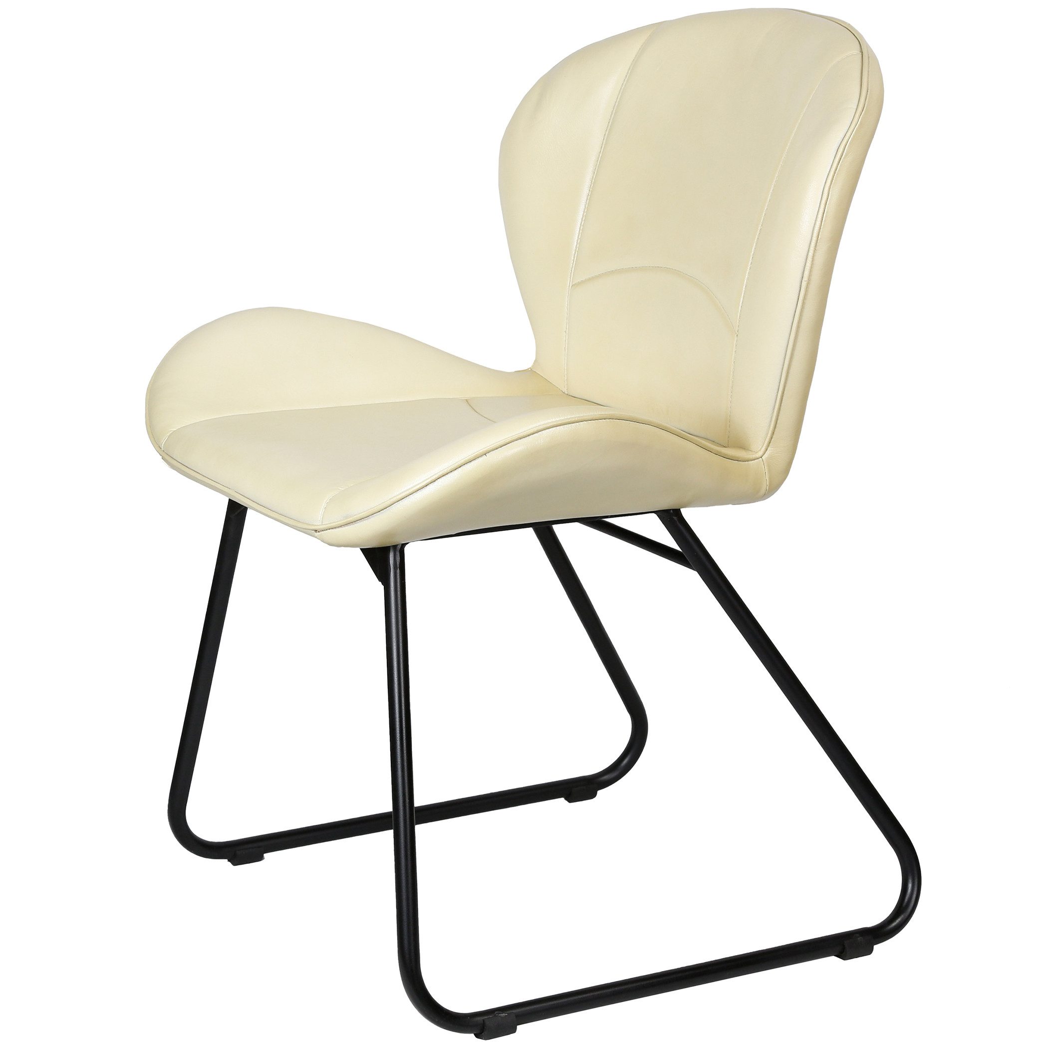 Polsterstuhl Besucherstuhl Stuhl Esszimmer Echt Leder Beige