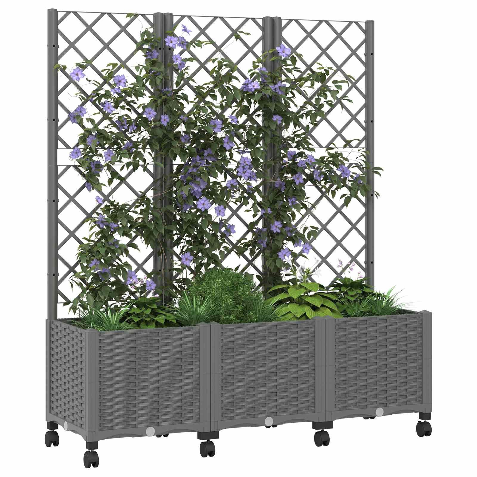 vidaXL Blumentopf Pflanzkübel mit Spalier und Rädern Hellgrau 120 x 40 x 146 cm (1 St)