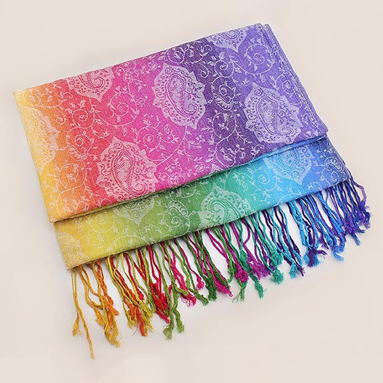 Blusmart Strickschal Damen-Strickschal für Herbst und Winter, (Regenbogen-Farbverlauf und einzigartige Quasten, 2-St), Geeignet für Frühling, Herbst und Winter, – Bild 4 von 5