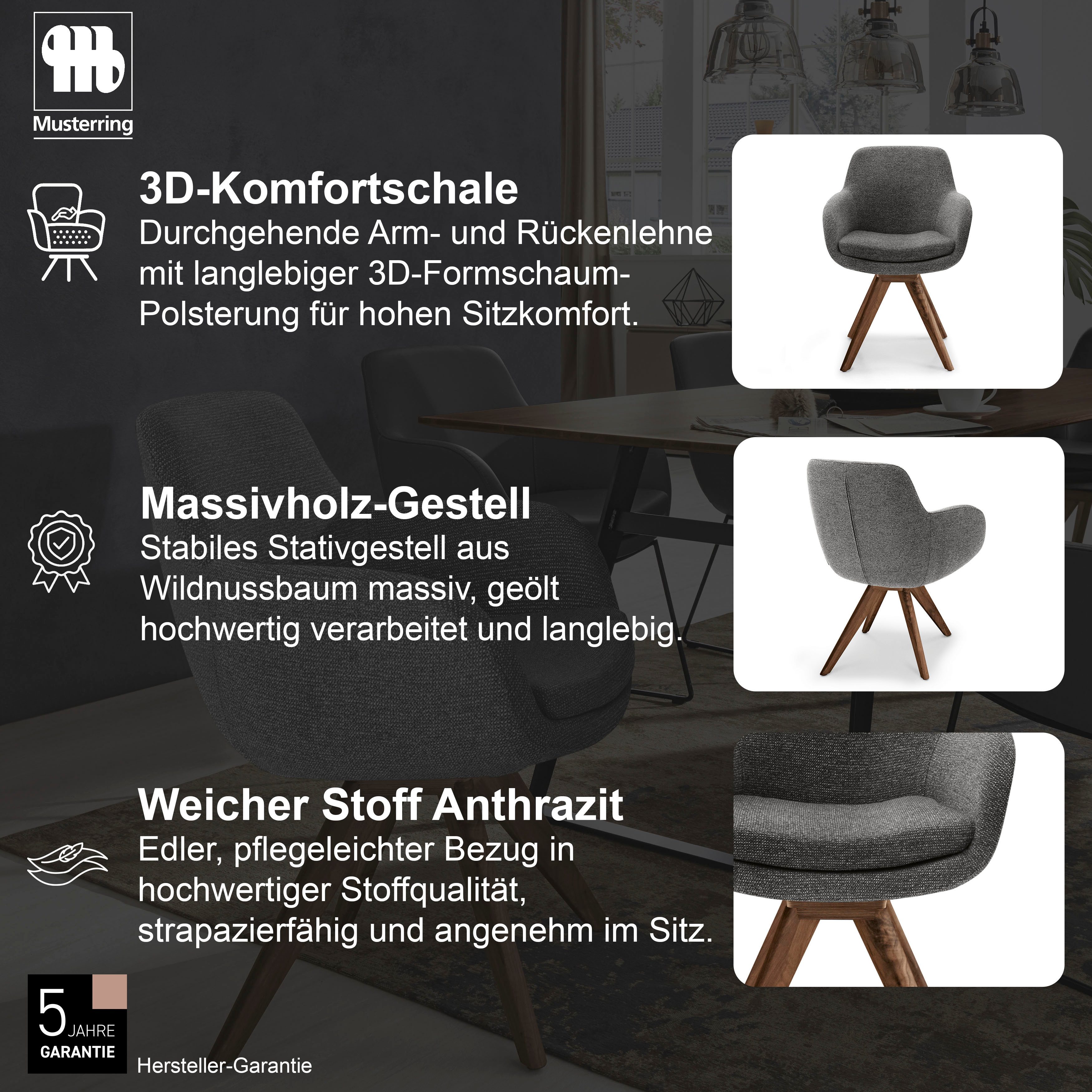 Musterring Esszimmerstuhl Tavia (Set, 2 St), Stativgestell Wildnussbaum, Drehfunktion optional, diverse Farben