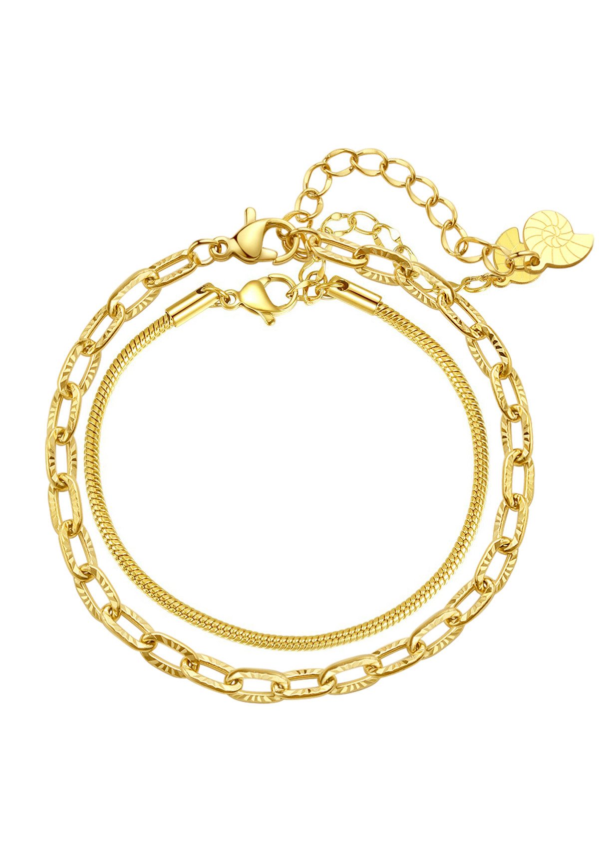 HEY HAPPINESS Gliederarmband Set Damen Edelstahl mehrreihig, 18K Roségold vergoldet 2er Layer Set Glieder und Schlangen Armbänder, wasserfest mehr