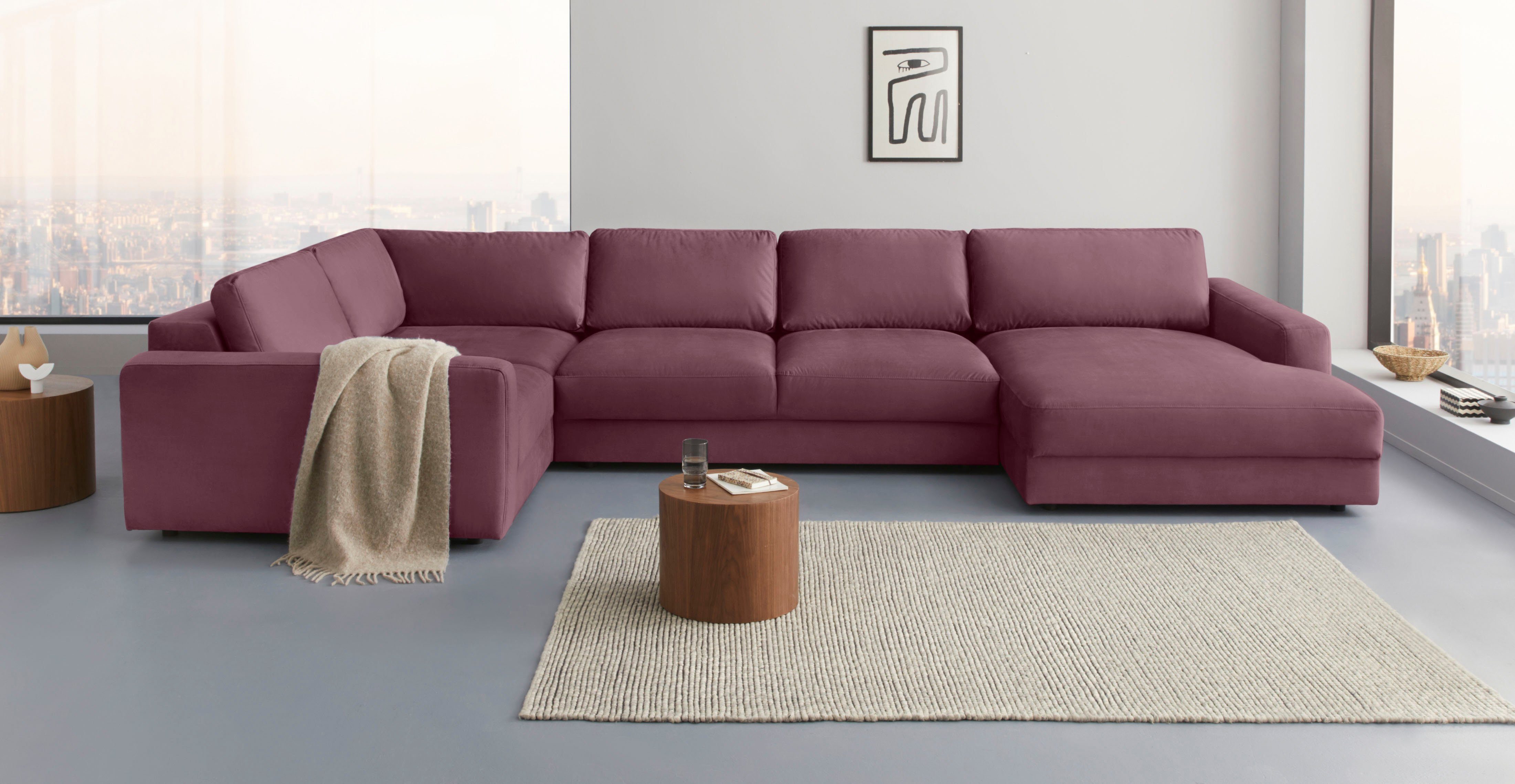 Home affaire Wohnlandschaft Bloomfield, Mega Polsterprogramm, Breite 405cm, viel Platz, U-Form, mit extra tiefer Sitzfläche, wahlweise mit Sitztiefenverstellung