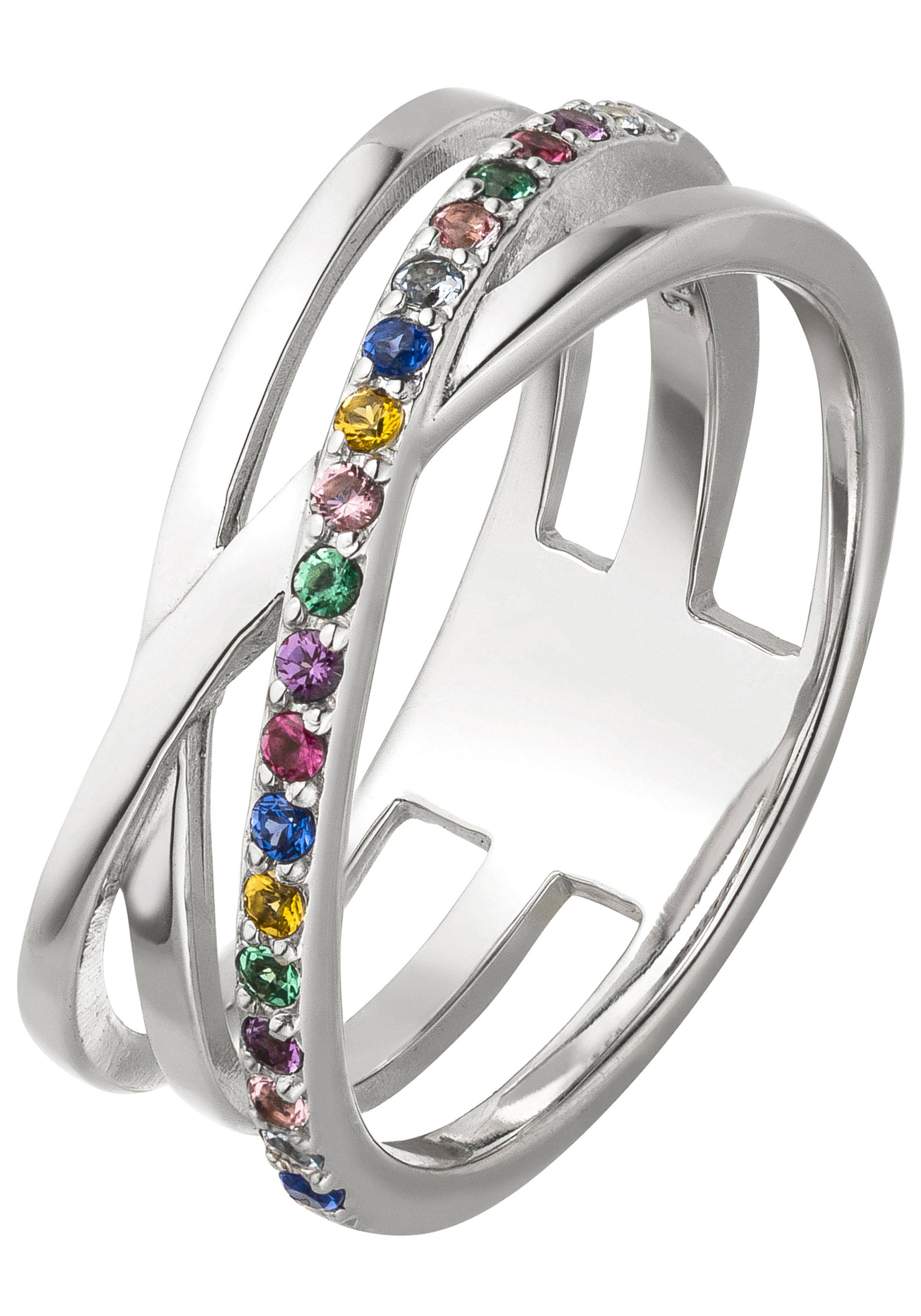 JOBO Fingerring, 925 Silber mit 19 bunten Zirkonia