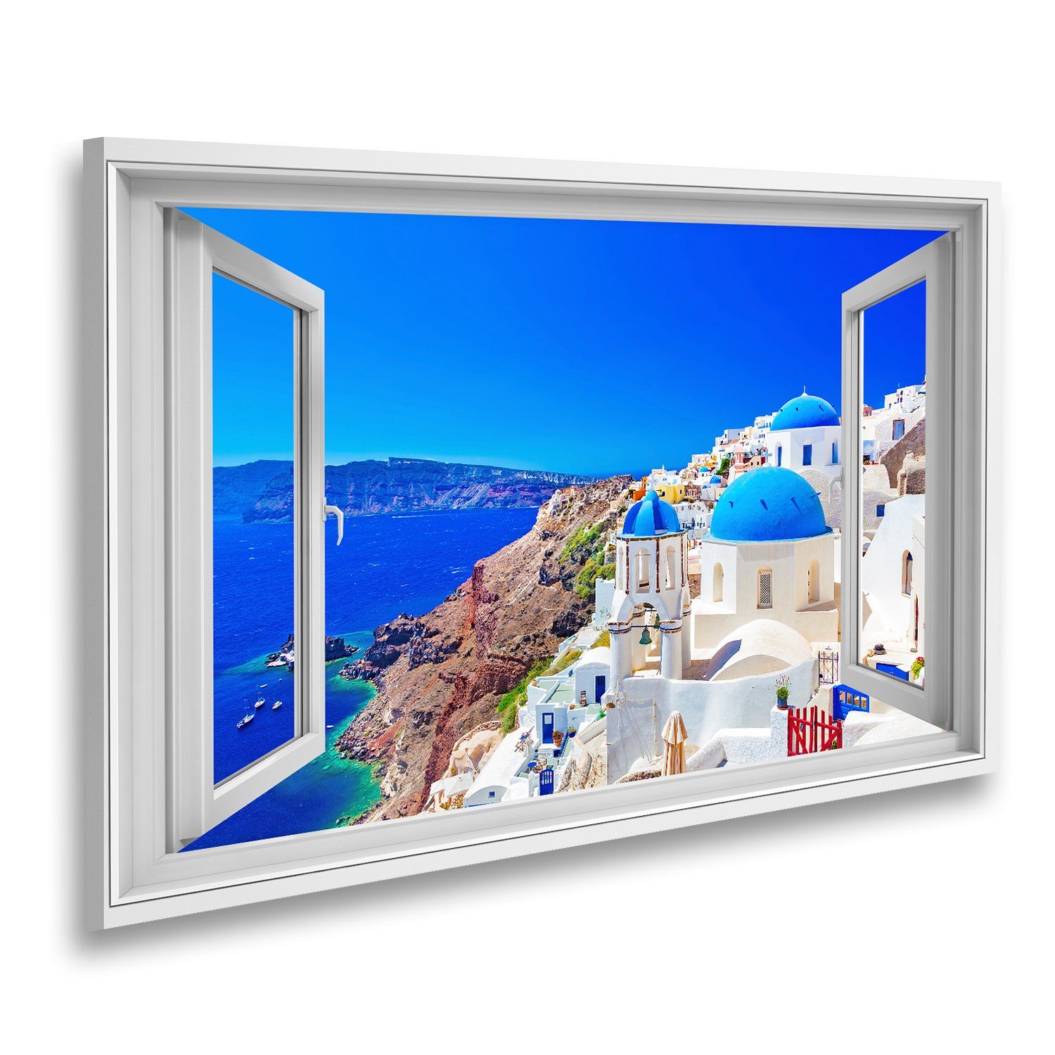 islandburner Leinwandbild Fensterblick Stadt Oia auf der Insel Santorin Griechenland Traditionel