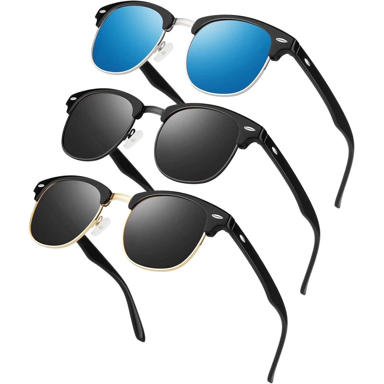 Retrosonnenbrille Polarisierte Sonnenbrille Herren Damen Retro Halbrahmen UV400 Schwarz