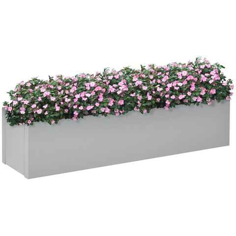 Outsunny Blumenkasten Pflanzkübel, Kräuterkübel mit Entwässerungsloch, für Balkon, Grau (Set, 1 St., Blumentopf), 91L x 22B x 22H cm