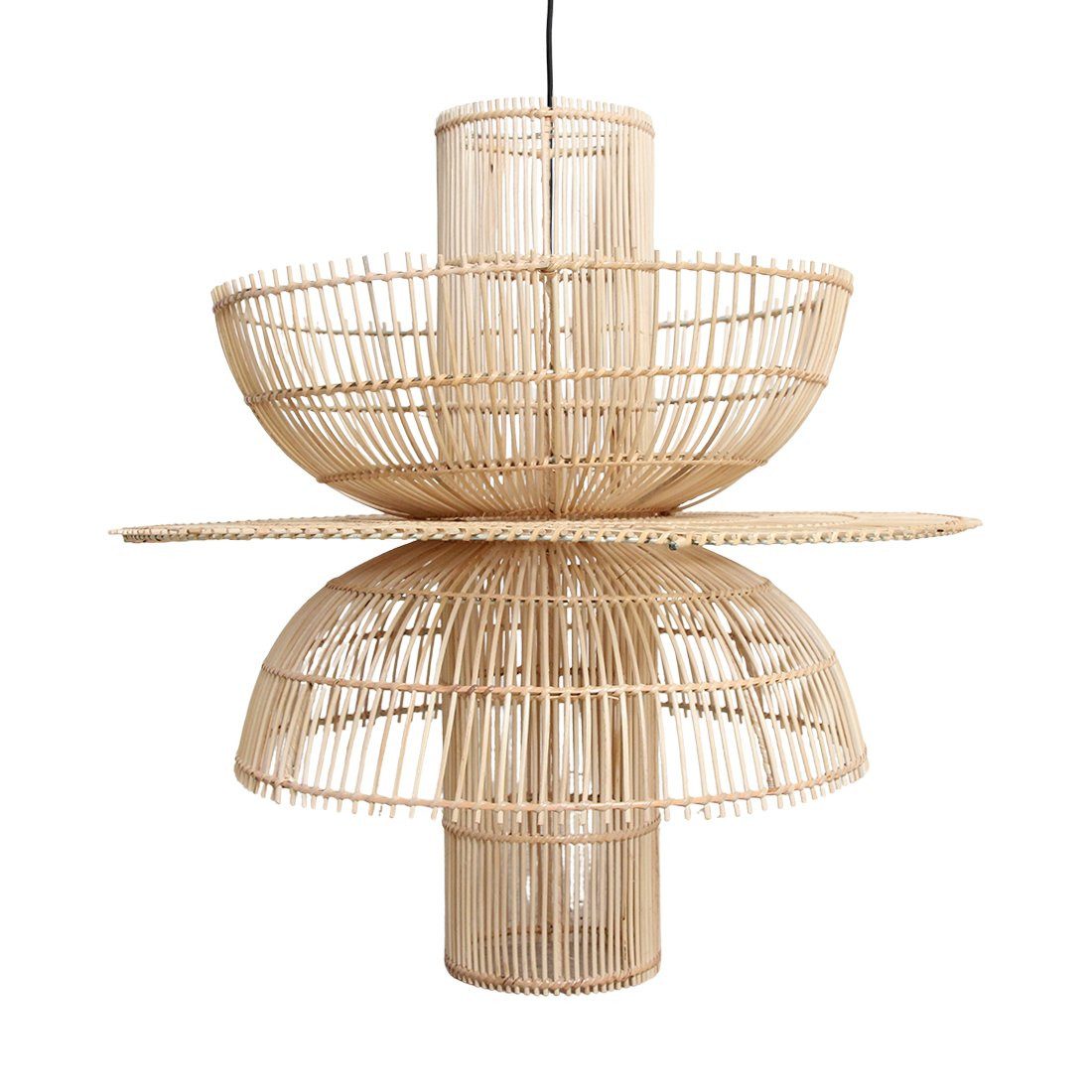 Raw Materials Amsterdam Pendelleuchte Saturn, asymmetrische Form – kunstvoll geflochtenes Rattan