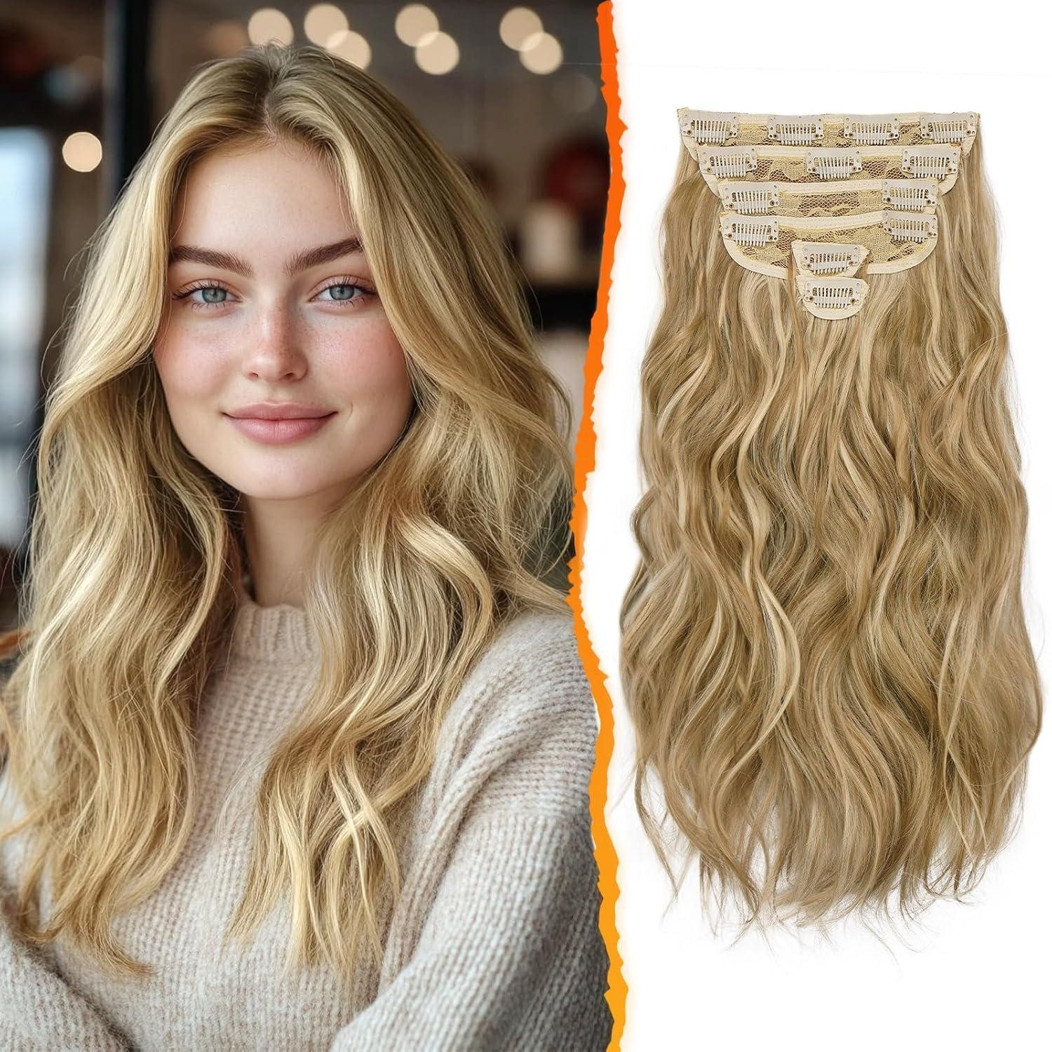 Kunsthaar-Extension Clip in Extensions 6PCs 40CM Wellige Haarverlängerungen Glodenblond