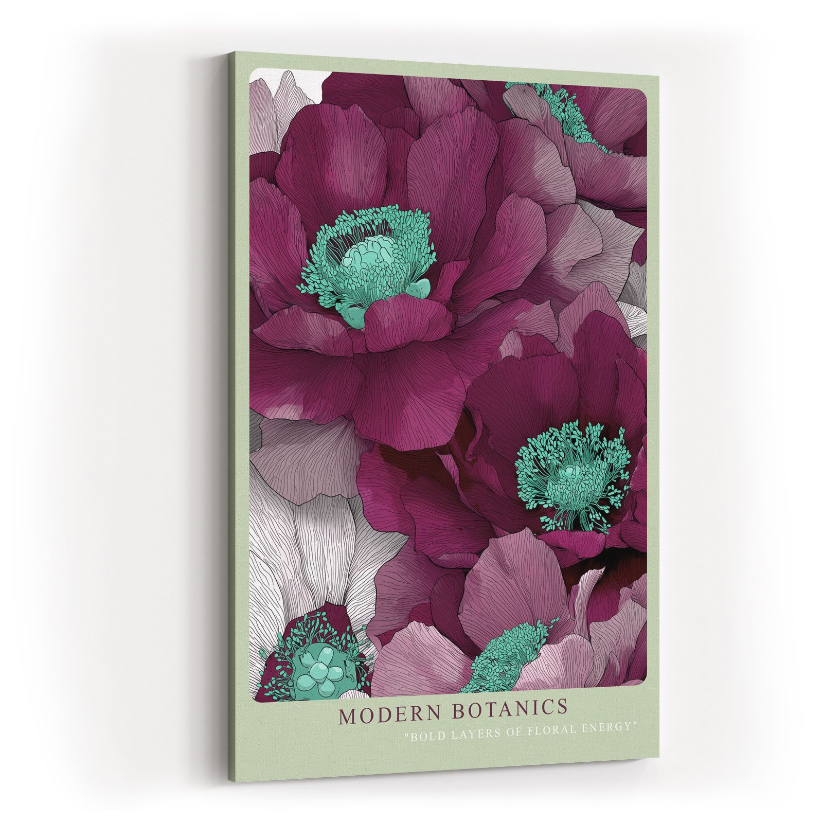 Sinus Art Leinwandbild Blumen Magenta Türkis Modern Design Wandbild Leinwand Bunt Natur