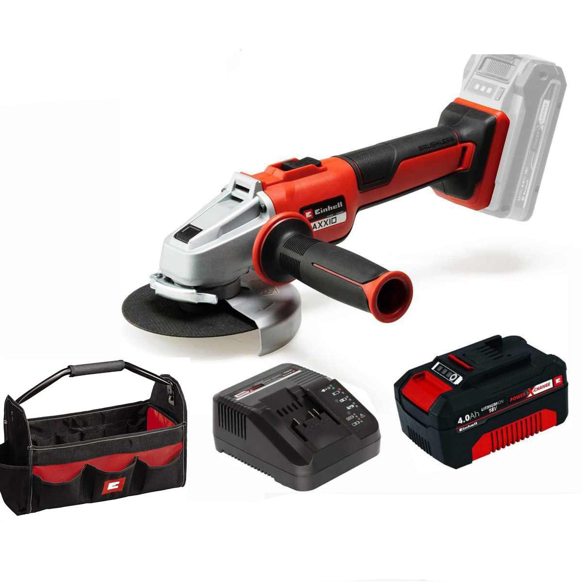 Einhell Akku-Winkelschleifer Akku-Winkelschleifer AXXIO 18/125 Q Li-18V Akku 4 Ah, Ladegerät, Bag