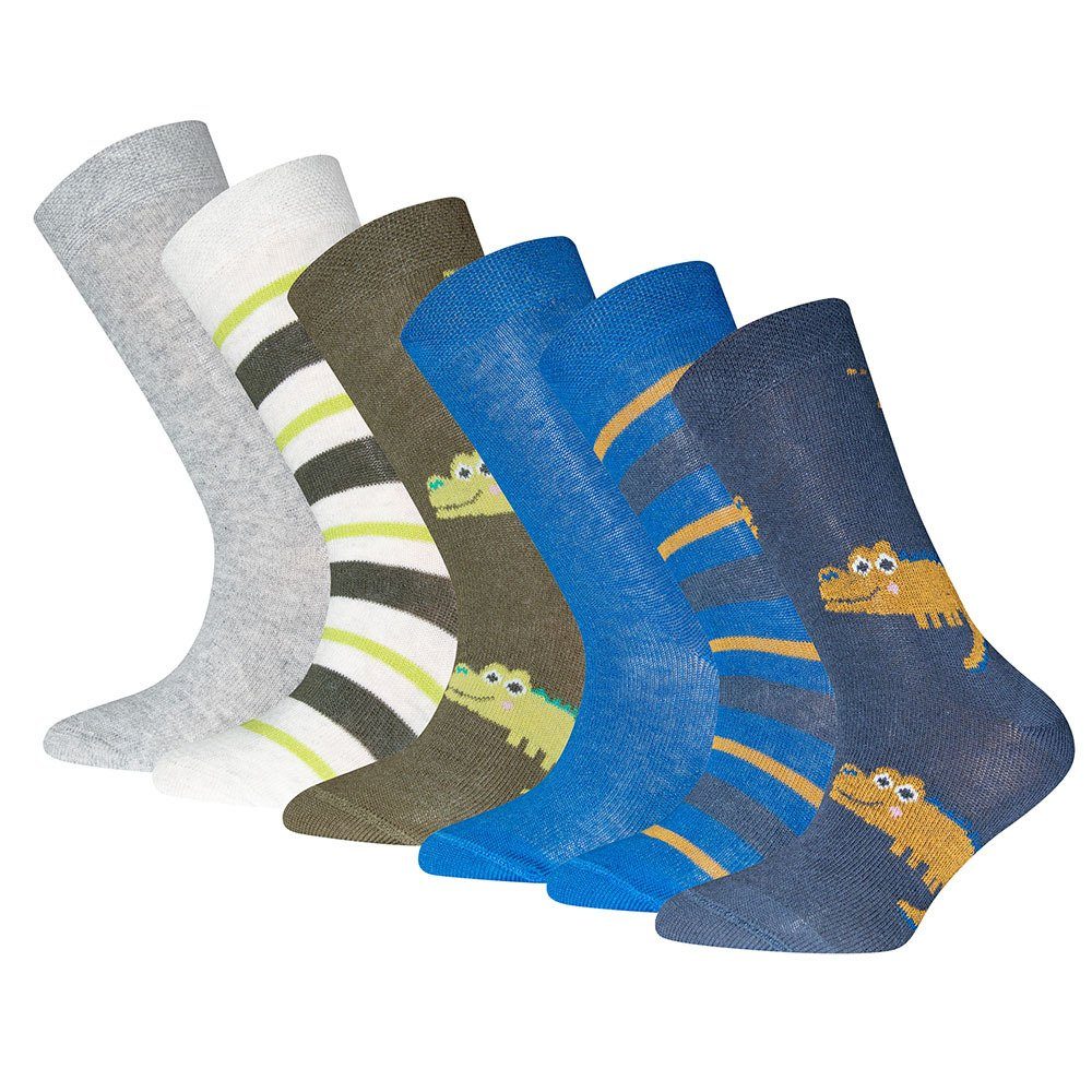 Ewers (6-Paar) Socken Krokodil/Ringel/Uni Socken