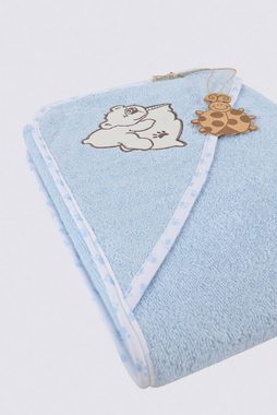 Ecocotton Badeponcho Baby Poncho Set TWIN BEARS BLUE aus 100% Bio Baumwolle (4-teilig), Baumwolle (Bio- GOTS-zertifiziert), Kapuze, Lätzchen mit Knopf, Poncho zum Überziehen, Bio Baumwolle