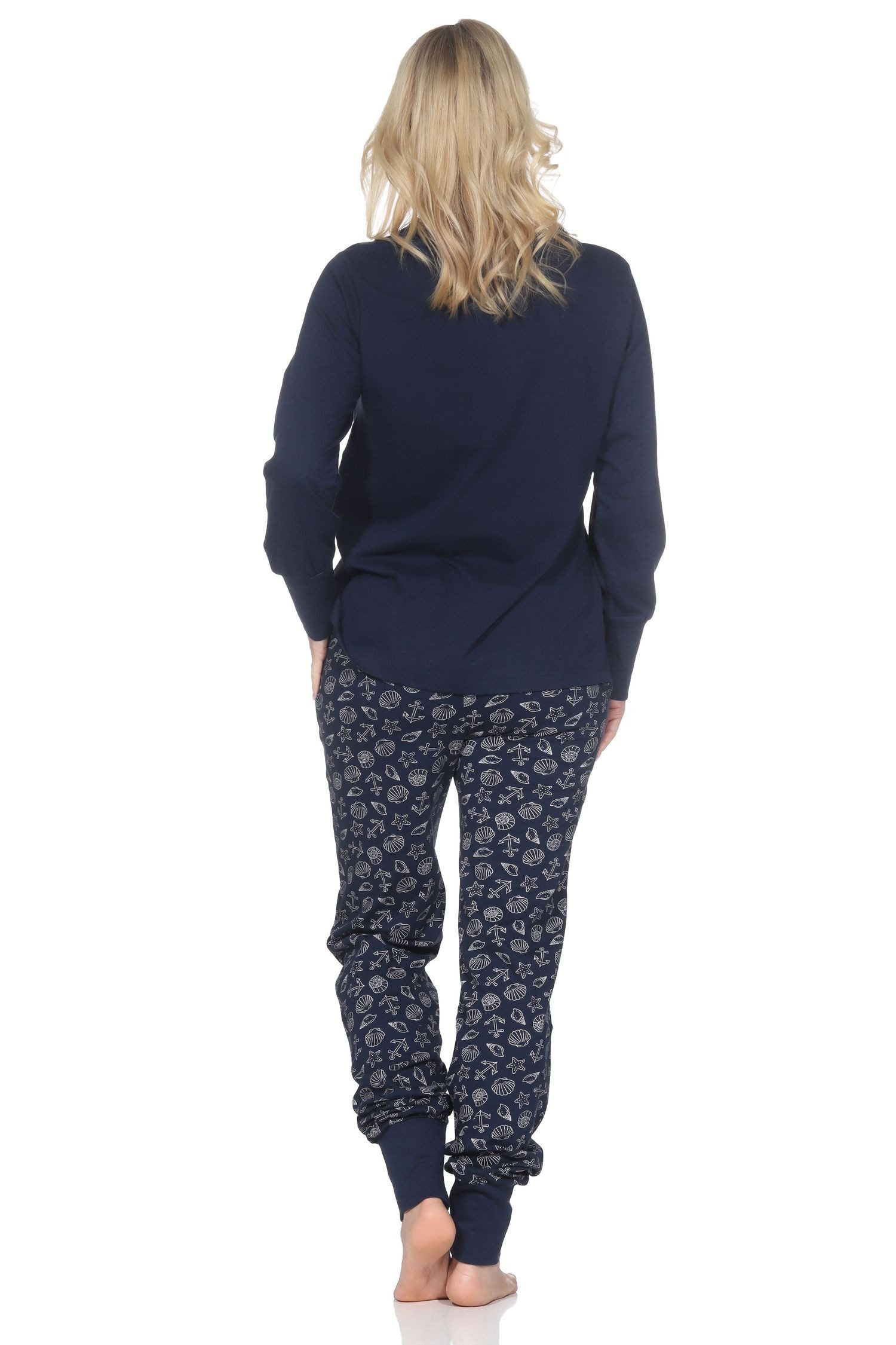 Normann Pyjama Normann Damen Schlafanzug mit Bündchen in maritimer Optik – Bild 4 von 5