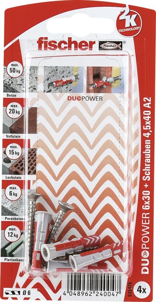 4 mm Duopower 6.0 Dübel-Set Stück x 30 Dübel-Set fischer und Schrauben- Fischer -