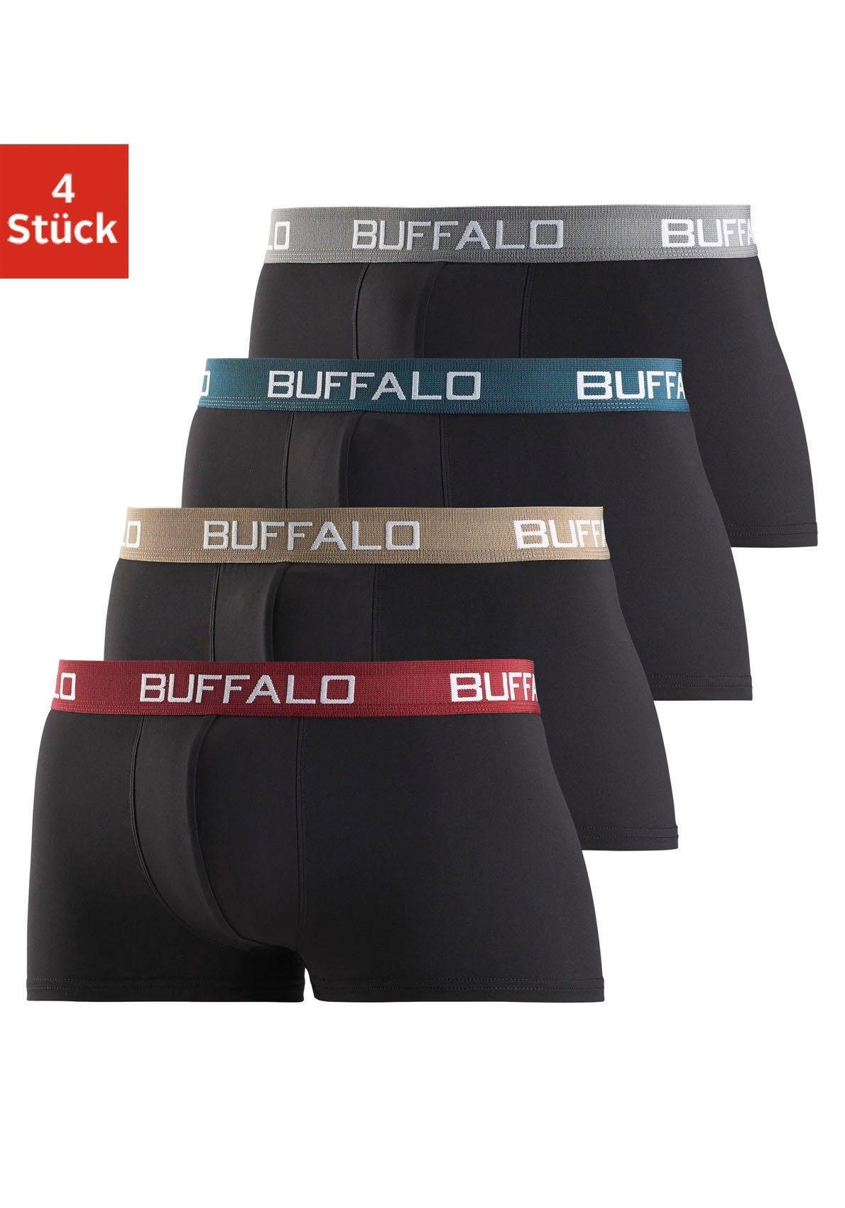 Buffalo Boxershorts (Packung, 4-St) in Hipster-Form mit Kontrastbund schwarz