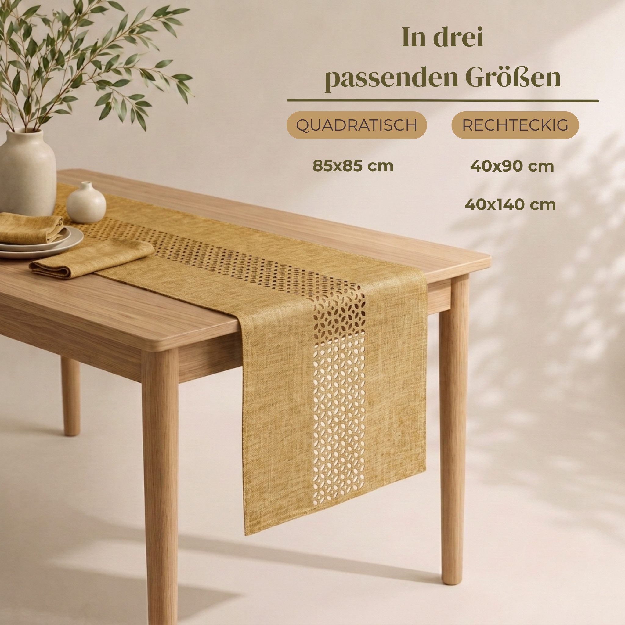 matches21 HOME & HOBBY Tischdecke Moderner Tischläufer gelb Leinen-Optik 90 x 40 cm schmal (1-tlg), Lange waschbare Tischdecke rechteckig – Bild 2 von 5