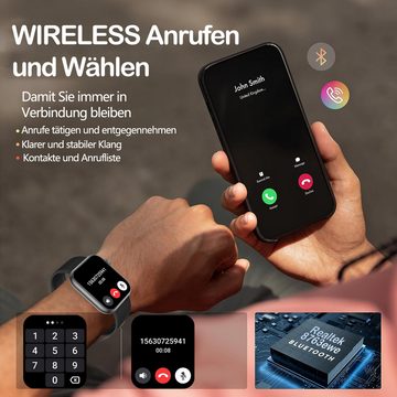LQWELL Smartwatch Sportuhr für Damen Herren Smartwatch (5.08 cm/2.0 Zoll Full-Touch Zoll) IP68 Wasserdichte Fitnessuhr, mit Herzfrequenzmesser, Schlafmonitor, Schrittzähler, mit Bluetooth-Anrufen für iOS Android