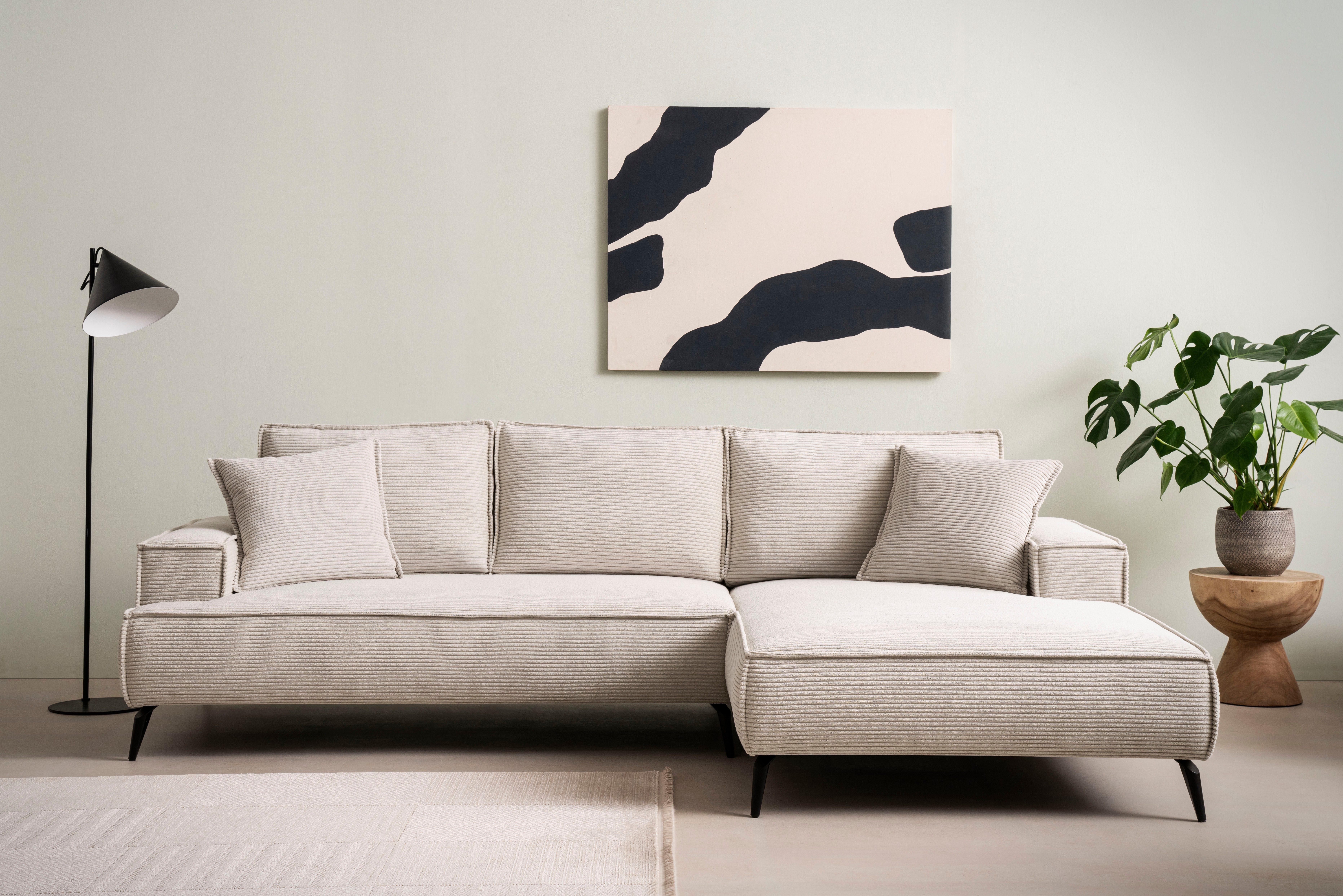 Home affaire Ecksofa TVINNU, L-Form, 275cm, in Cord und Leinenoptik, wahlweise Recamiere rechts/links, schwarze Füße, bequemer Sitzkomfort