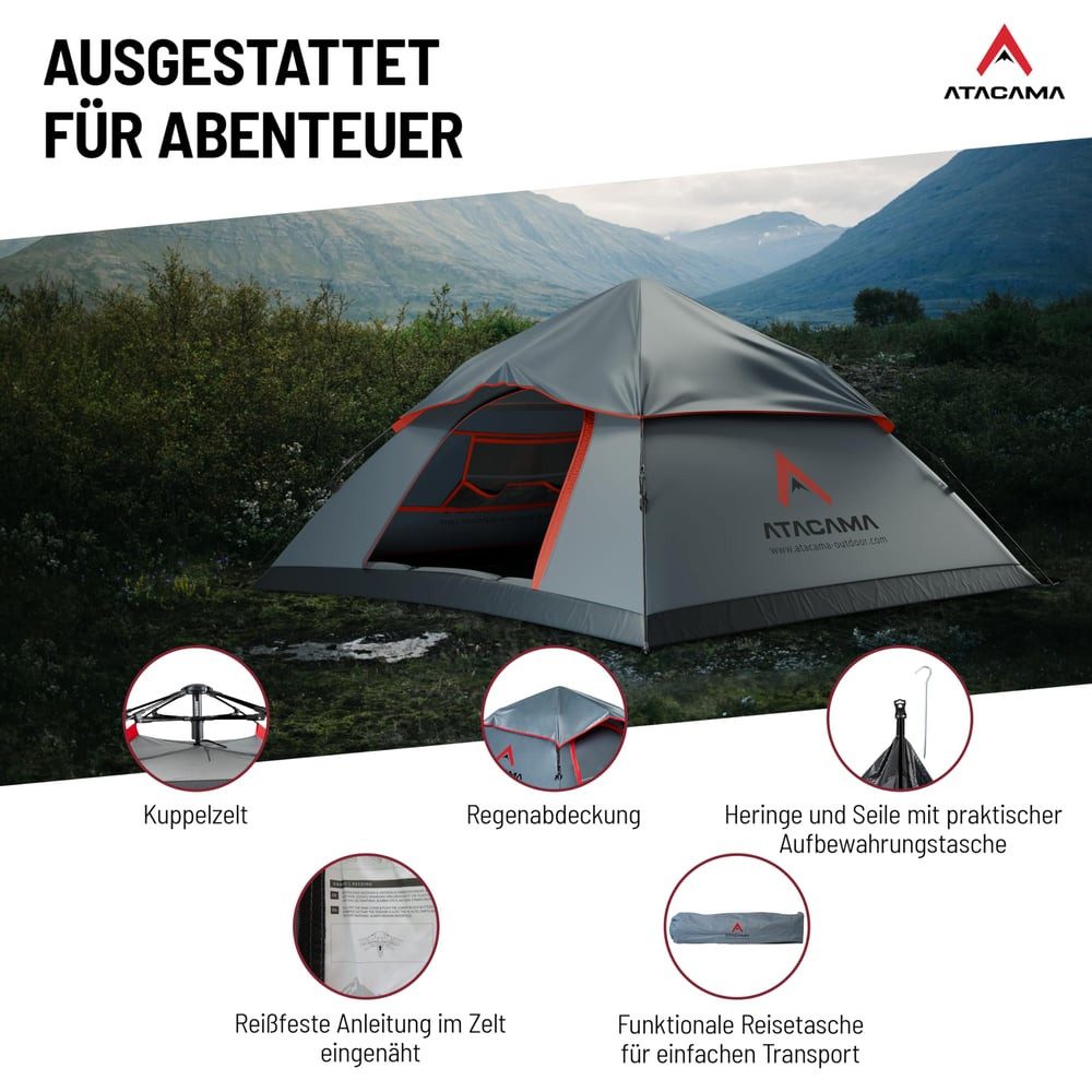 Atacama Pop-Up-Zelt ultra leicht langlebig 2-3 Personen, Trekkingzelt Bikepacking Survival Outdoor Abenteuer Wandern Hiking