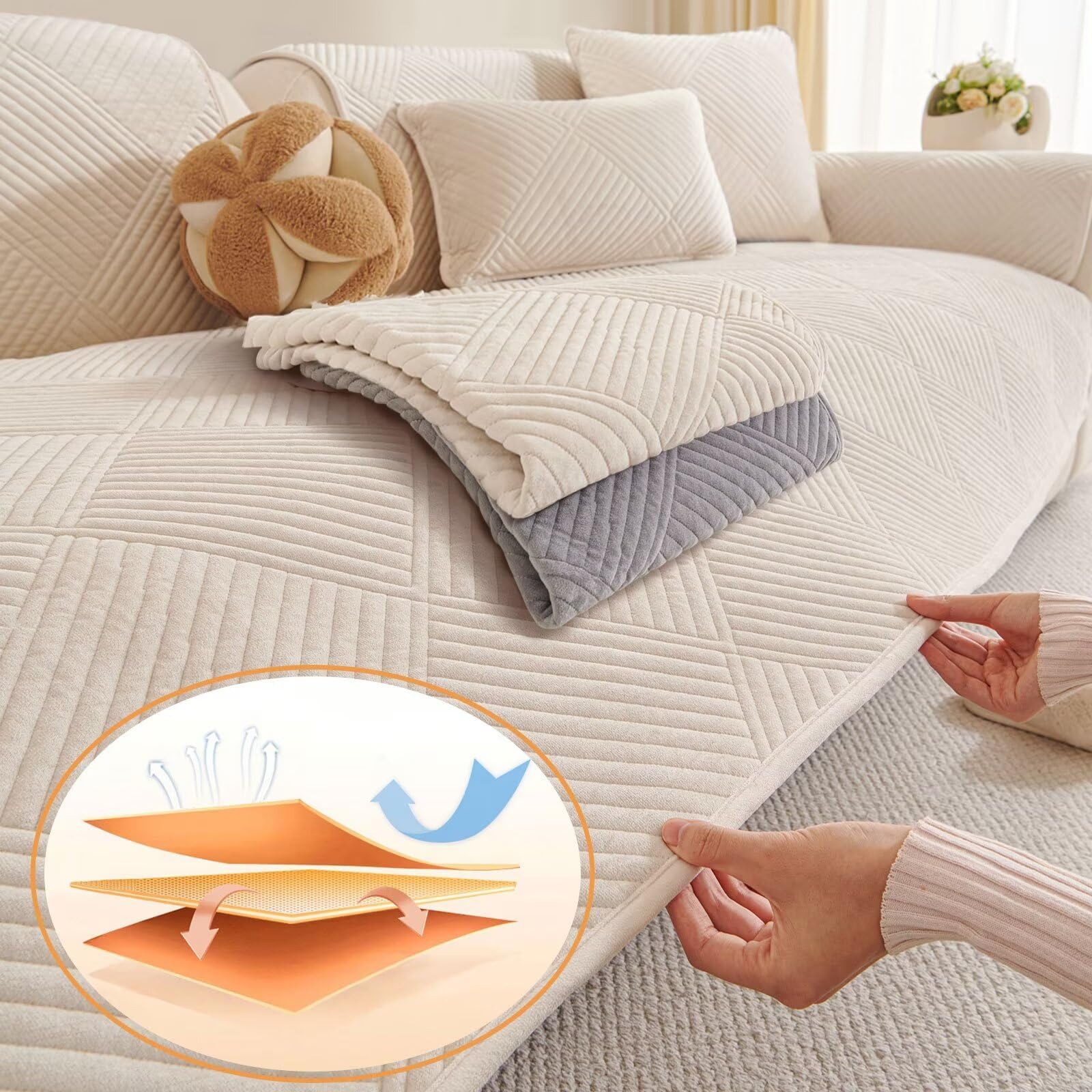 Minicloss Sofabezug 1 2 3 4 Sitzer Sofabezüge Couch Überzug L Form Ecksofa Sofa Couch, Überwurfdecke, Sofahusse Sofaüberwürfe rutschfest Sofa Abdeckung