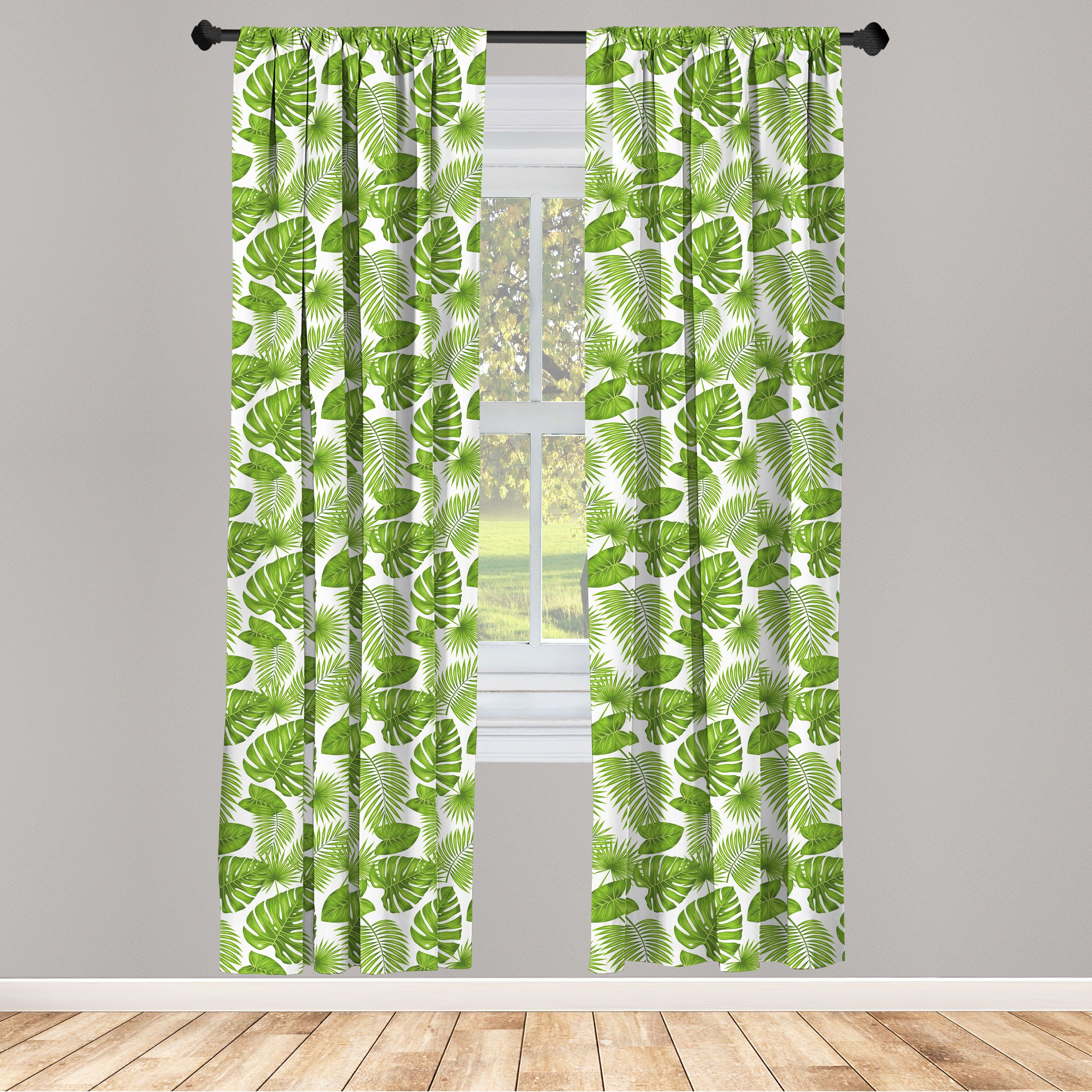 Gardine Vorhang für Wohnzimmer Schlafzimmer Dekor, Abakuhaus, Microfaser, Exotisch Tropical Forest Leaves Kunst