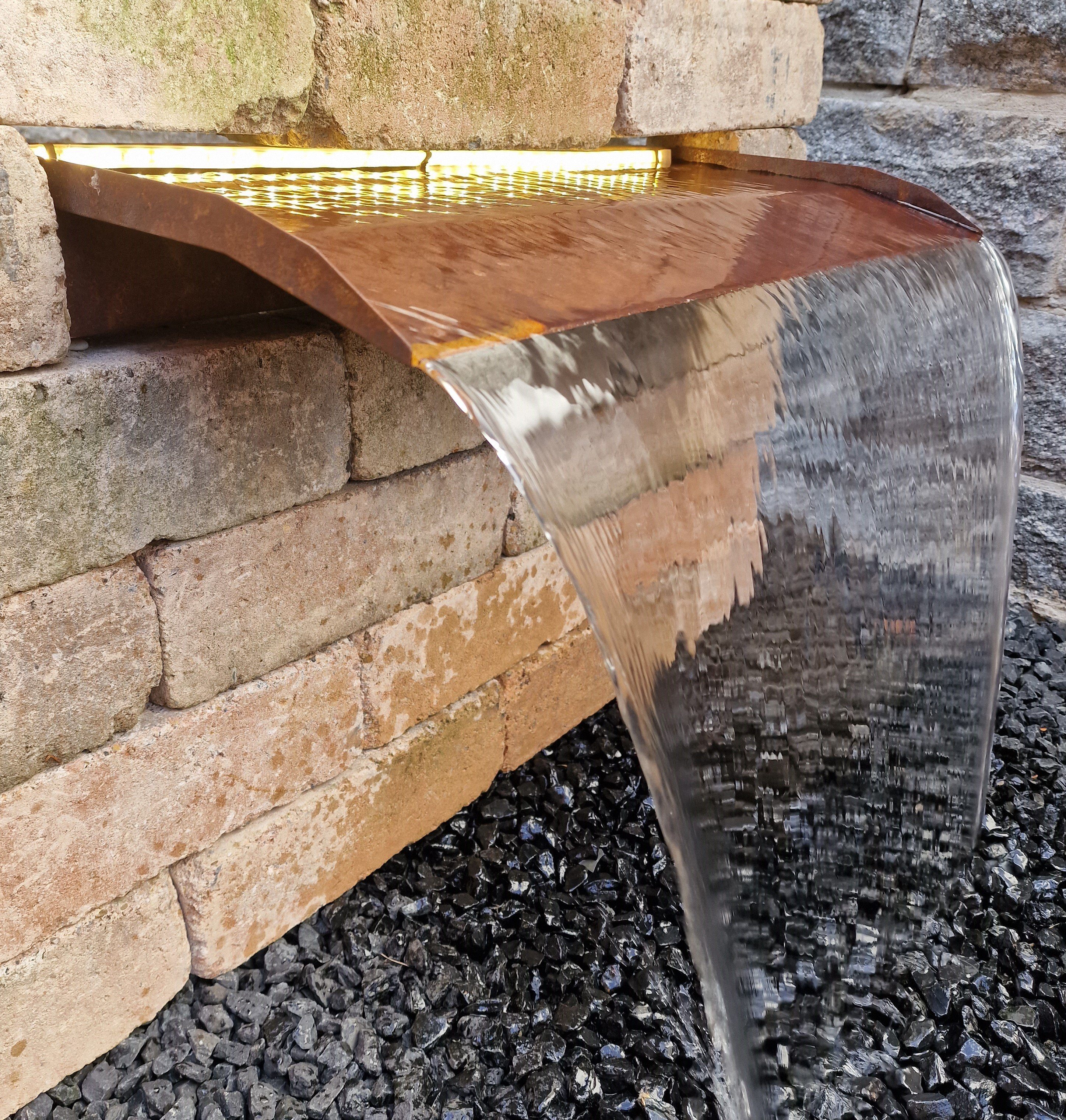 Jürgen Bocker - Gartenambiente Wasserfall Wasserfall 45cm langer Auslauf Cortenstahl incl. LED Sets, 45,00 cm Breite