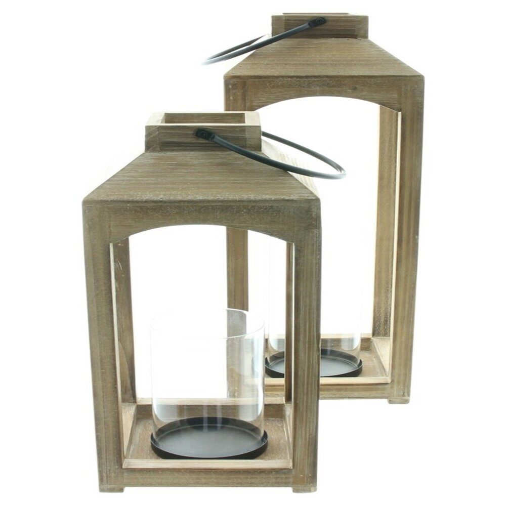Home-trends24.de Kerzenlaterne Laterne Kerzenhalter Kerzenständer Windlicht Holz Natur Braun 2er Set (2 St) – Bild 4 von 4