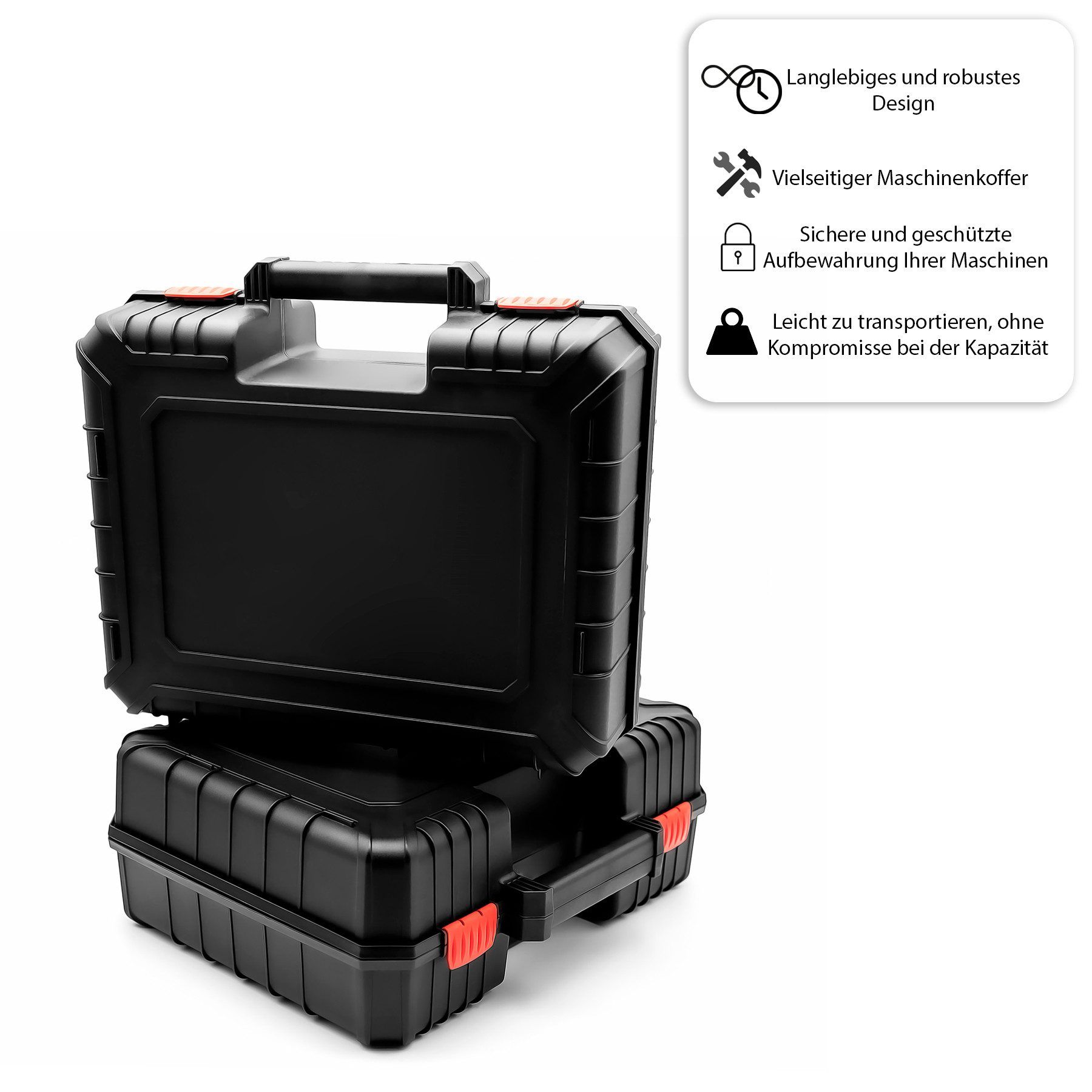 BigDean Werkzeugkoffer 2x Maschinenkoffer aus bruchsicherem Kunststoff–mit Schaumstoffeinlage (2 St), Sichere Aufbewahrung, Sicherer Halt, Leicht, Tragbar