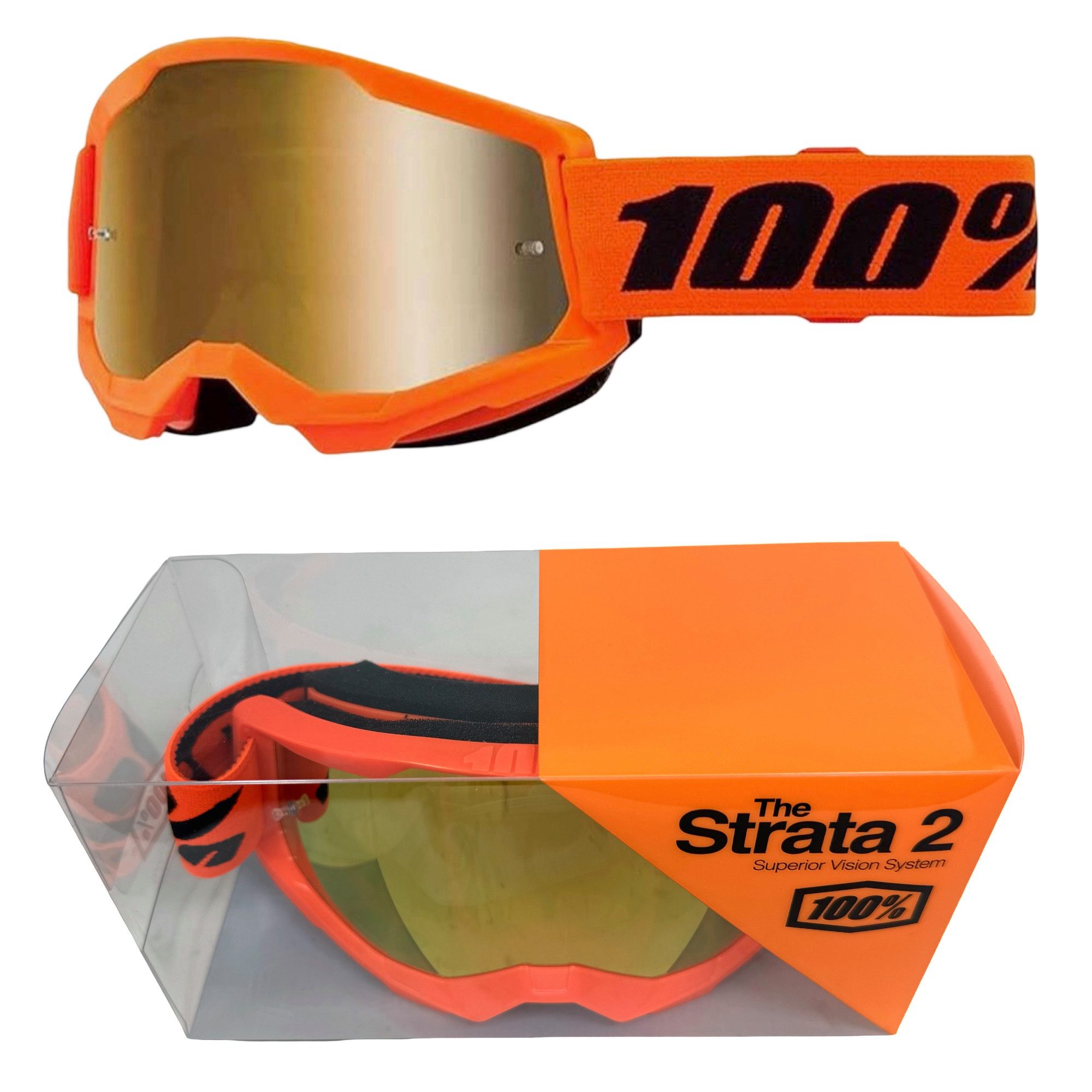 100% Motorradbrille 100% Strata V2 goggle Motocross Brille Orange Verspiegelt