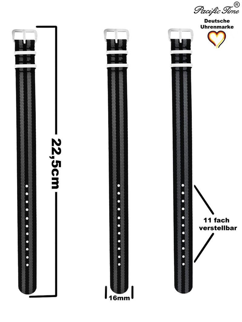 Pacific Time Uhrenarmband Wechselarmband Textil Nylon 16mm, Gratis Versand – Bild 2 von 5