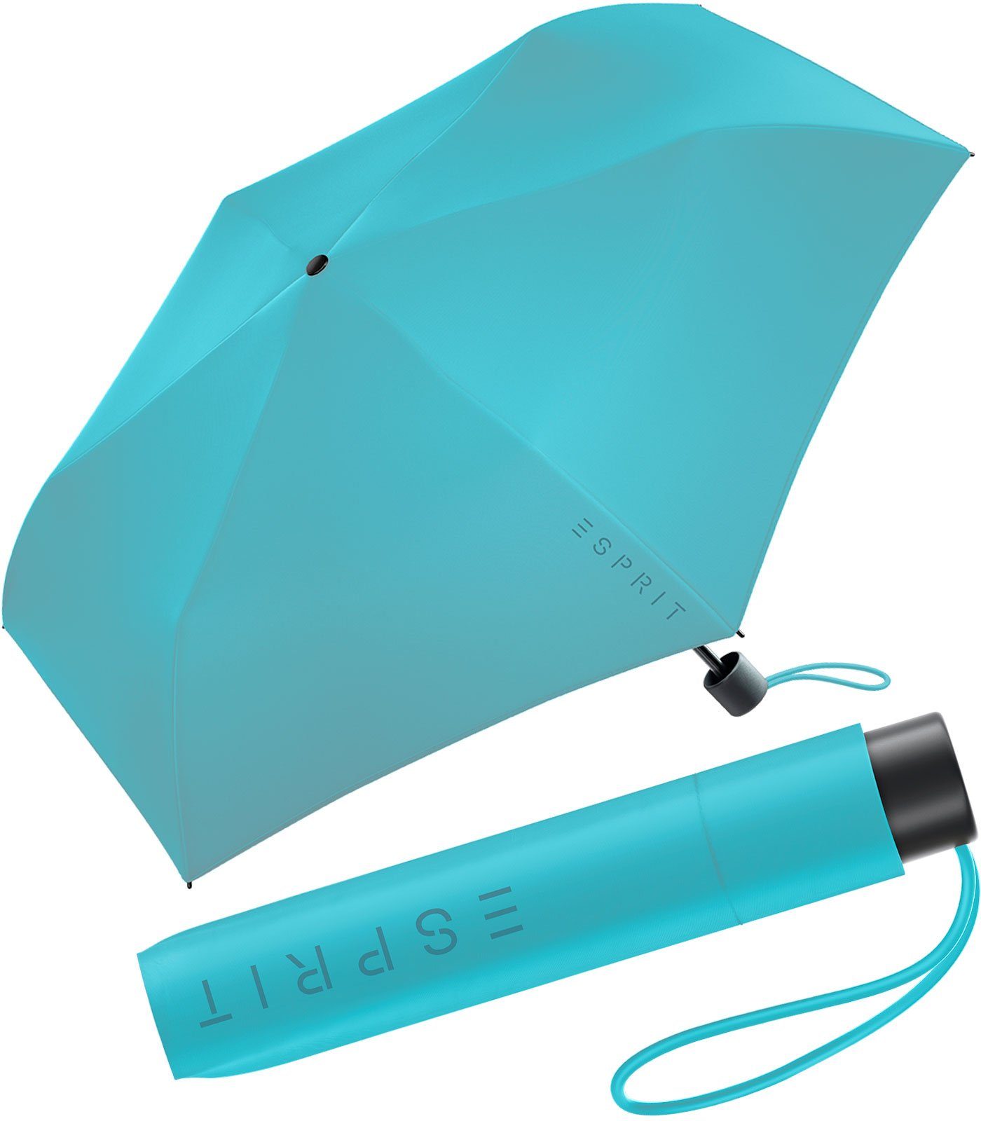 Esprit Taschenregenschirm Mini Regenschirm Damen Slimline FJ 2023, sehr leicht, in den neuen Trendfarben blau