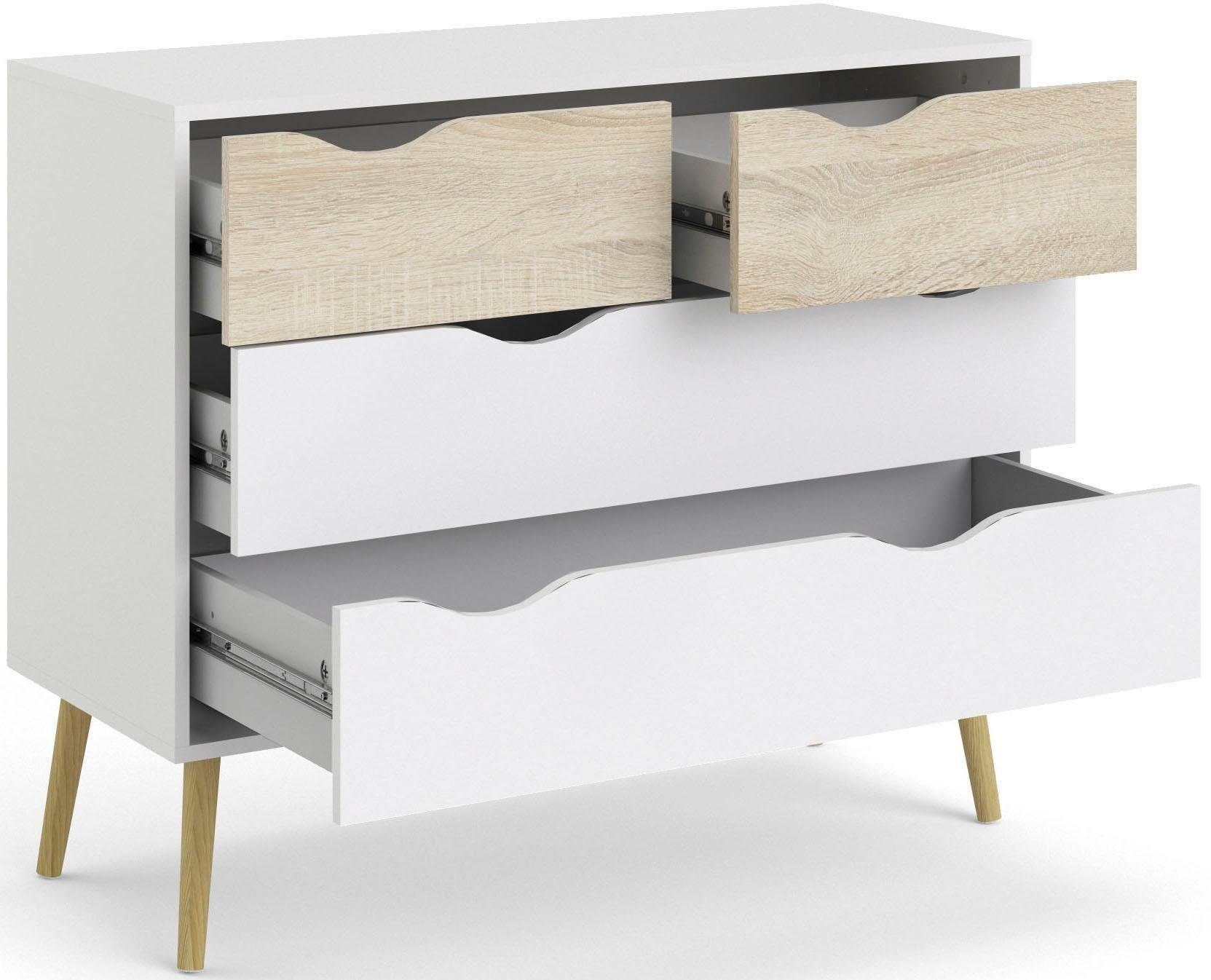 Home affaire Kommode Oslo, Aufbewahrung, Schubladenschrank, Stauraum, Sideboard mit 4 Schubladen, Vollholzbeine, Breite 99 cm, Höhe 82 cm