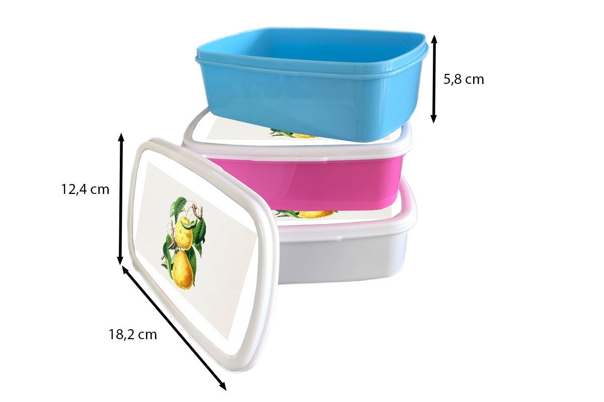 MuchoWow Lunchbox Birnen - Brotbox Brotdose, Kinder Mädchen und - Jungs Erwachsene, für für Obst Gesund, (2-tlg), Kunststoff, und weiß