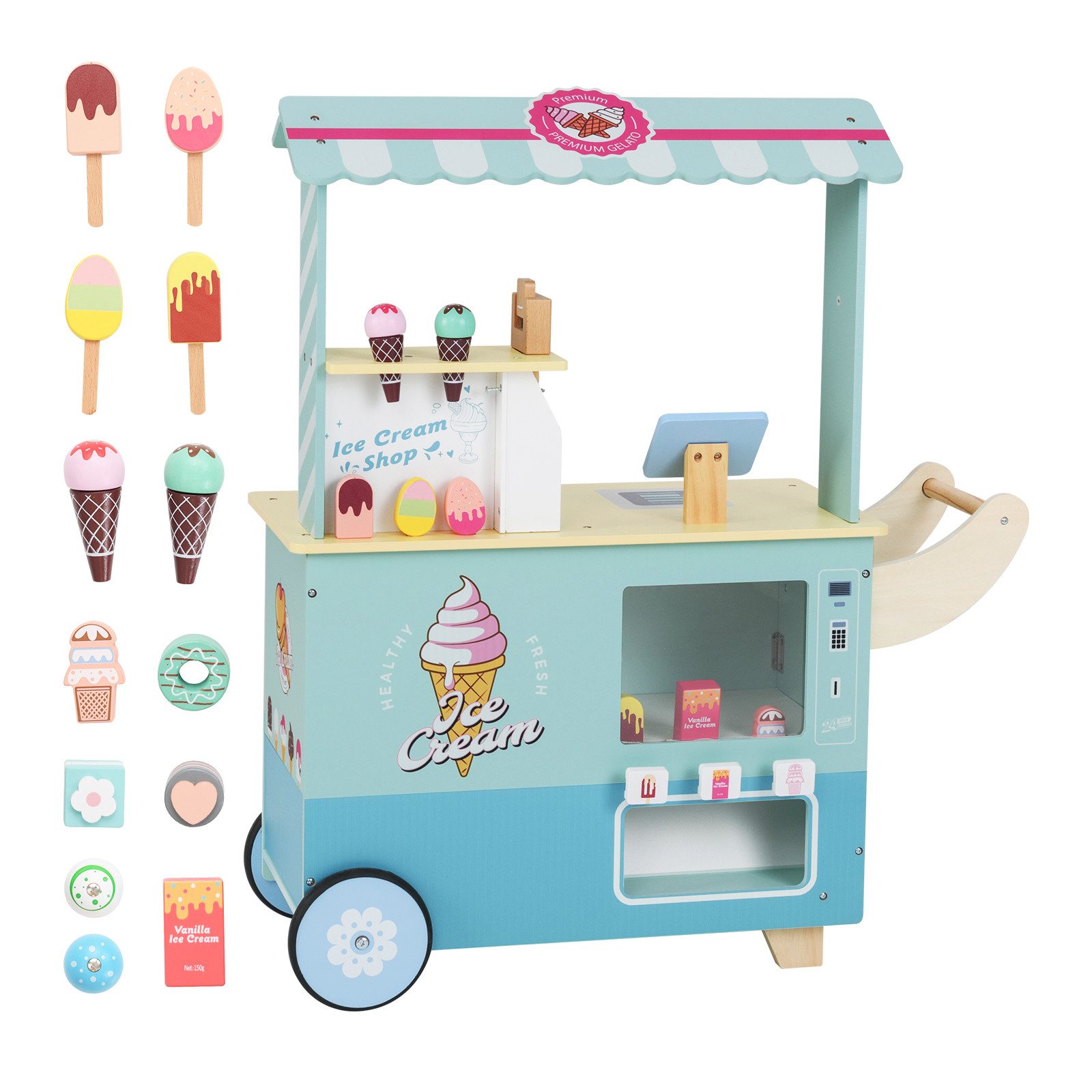 KOMFOTTEU Spielwerkbank, Eiswagen Kinder auf Rädern günstig online kaufen