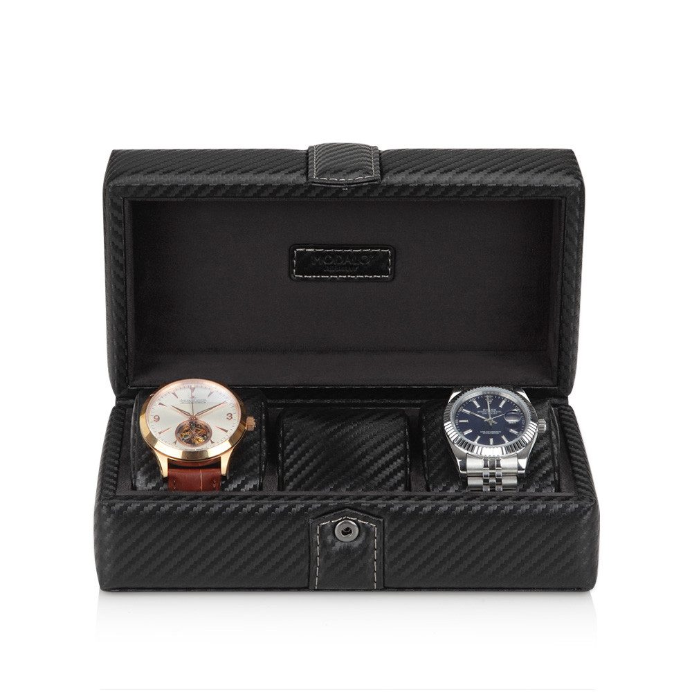 MODALO Uhrenbox GALLANTE 3 Uhren (Uhrenbox Uhrenkasten Uhren Aufbewahrung, Uhrenboxen 3 Uhren)