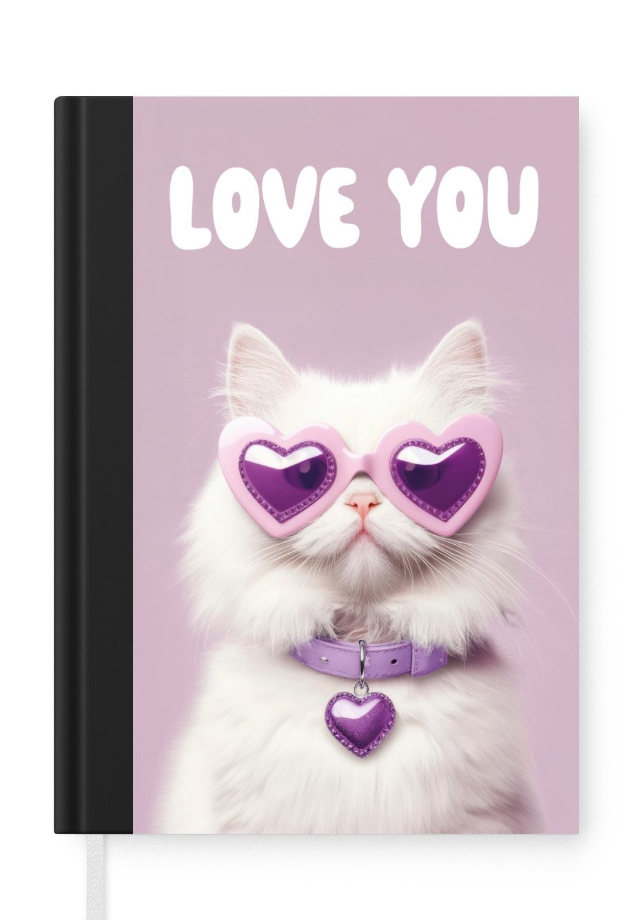 MuchoWow Notizbuch Katze - Liebe - Lila - Valentinstag, Notebook, Notizblock a5, Tagebuch, Journal Liniert