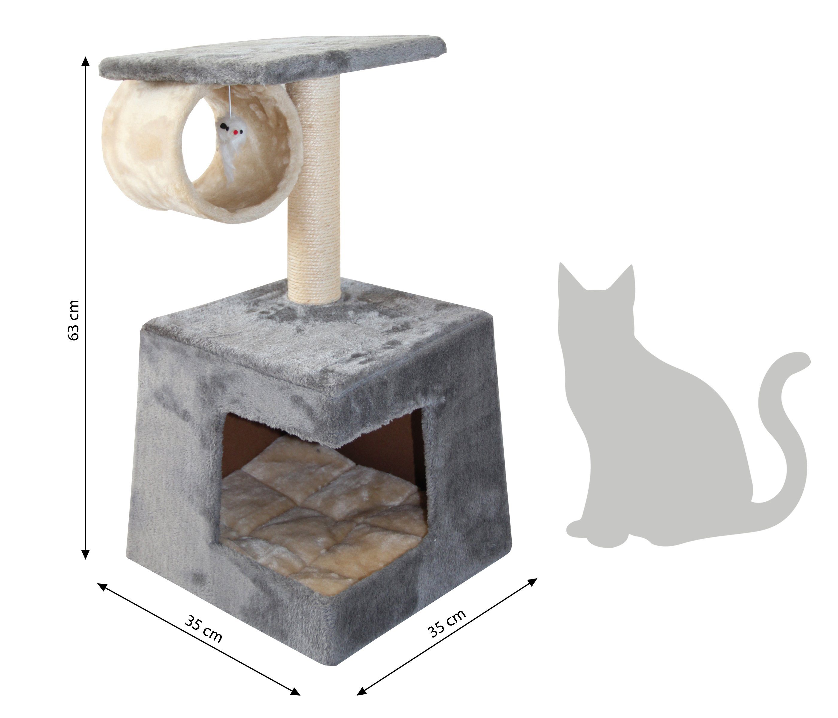 Dehner Kratzbaum Katzen-Kratzbaum Corner, 63 x 35 x 35 cm, Sisal, stabiler Spielbaum mit Sisal-Kratzstamm und kuscheligem Liegekissen