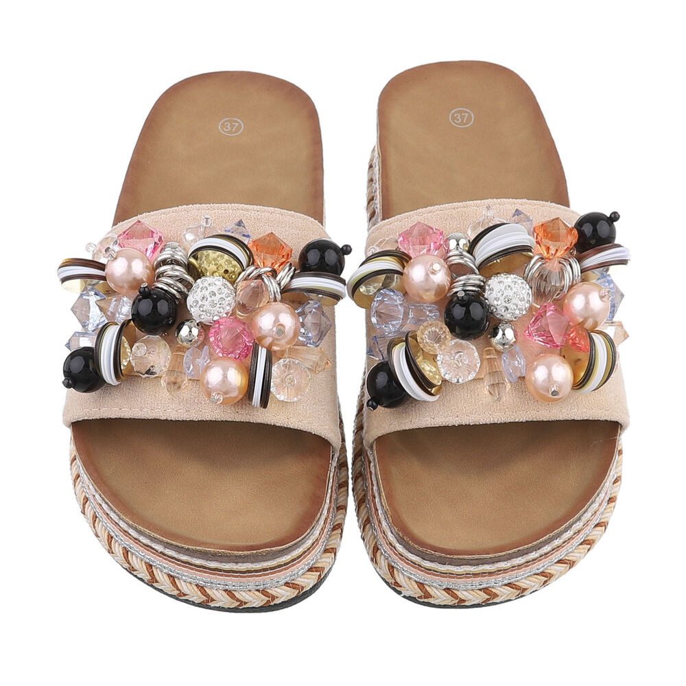 Ital-Design Damen Mules Freizeit Plateausandaletten (86017097) Flach Pantoletten in Beige