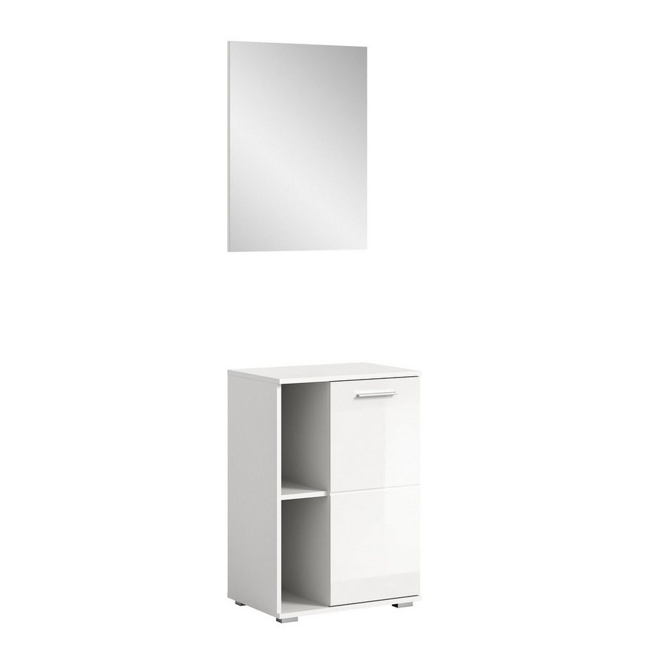 Newroom Garderoben-Set Prenix, Garderoben-Set weiß NB weiß HG Modern  Wandpaneele Spiegel Schlafz..., Schuhschrank (B/H/T): 55x79x37cm - Spiegel  (B/H/T): 55x71x2cm