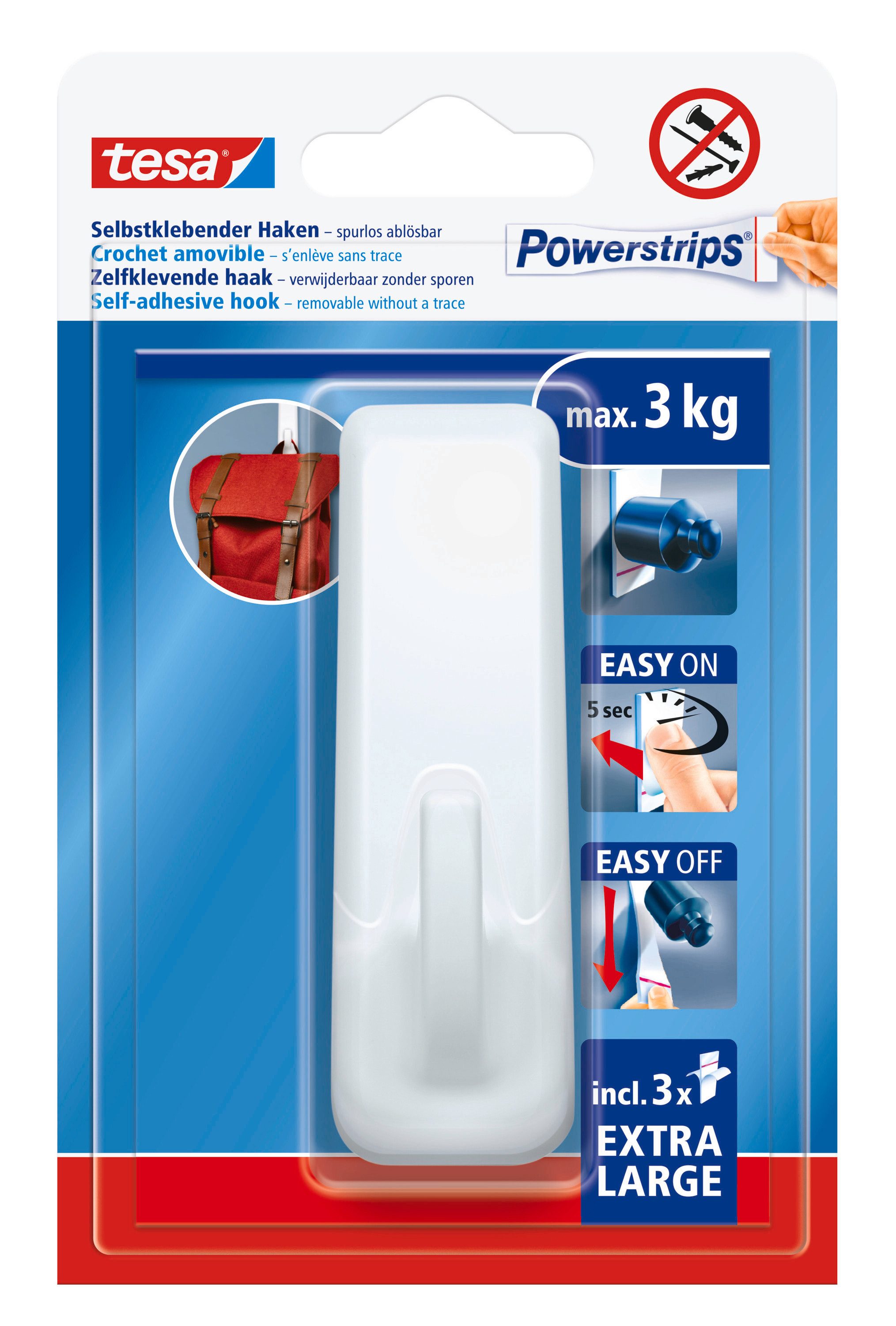 Klebehaken Powerstrips XL Haken Rechteckig - selbstklebend, extra starker Halt