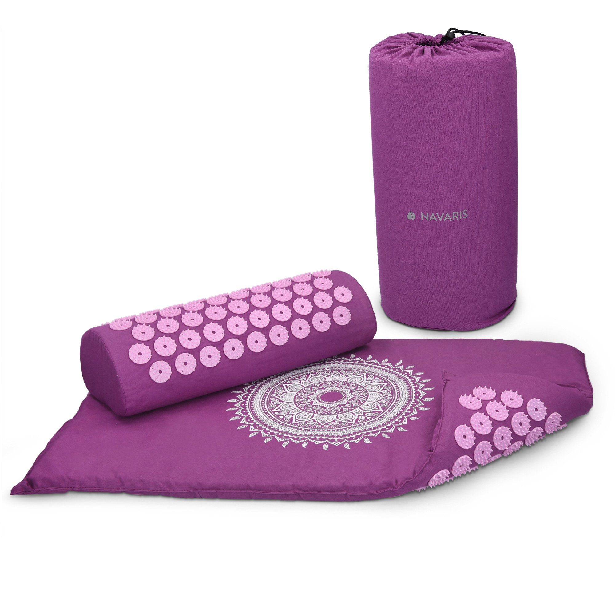 Navaris Akupressurmatte 2in1 Akupressur Massage Set - Matte und Kissen - Violett (1-St)